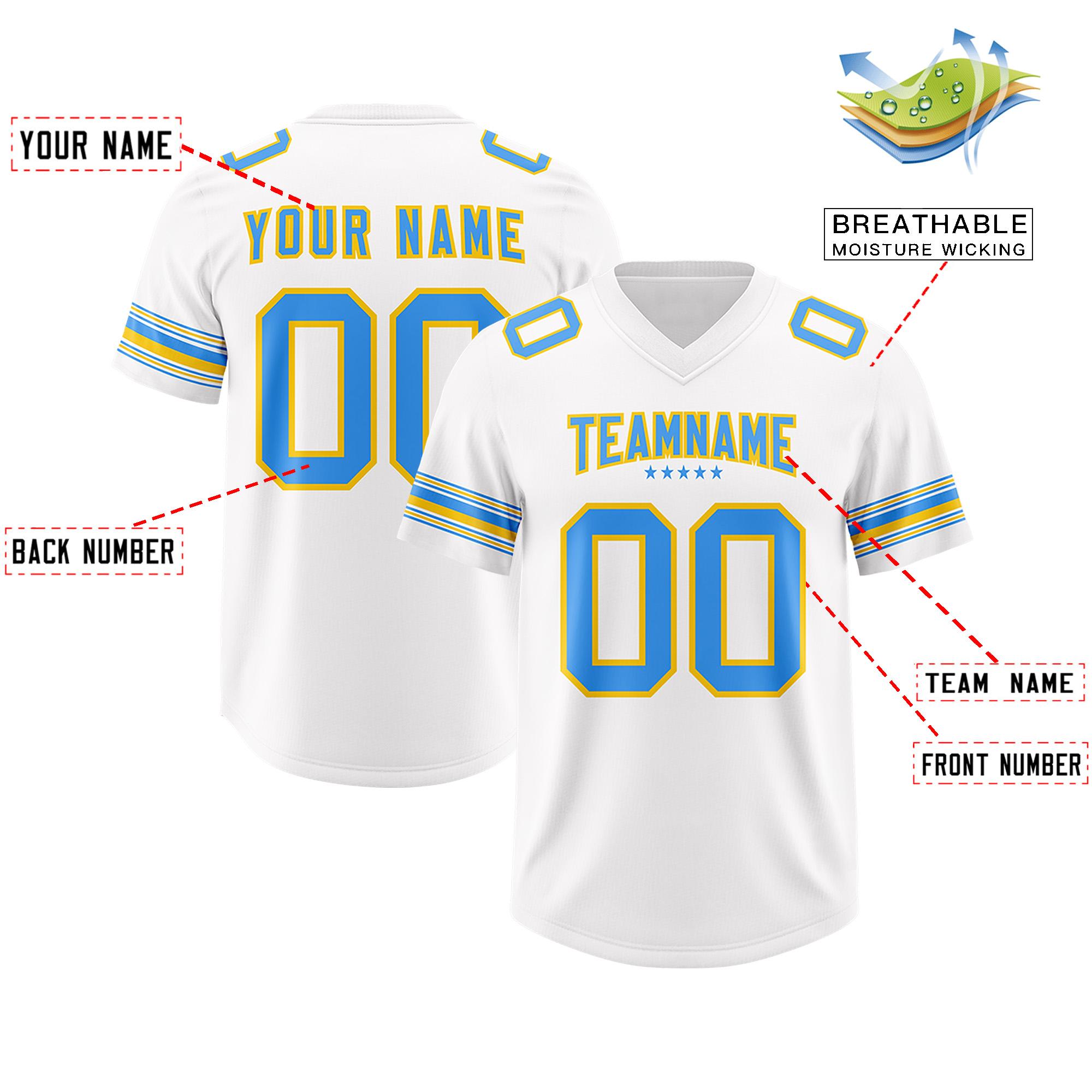 Custom White Powder Blue Retro Personalized Sleeve Line Authentic Football Jersey