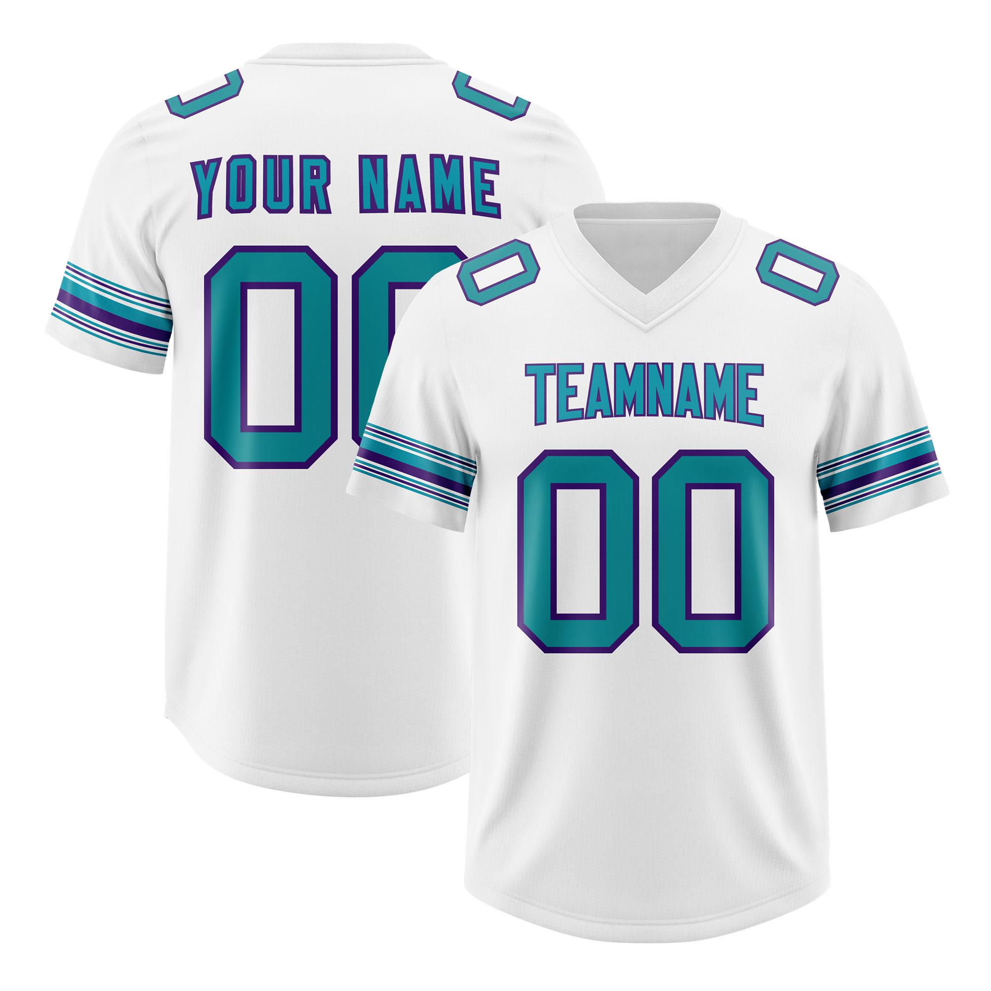 Custom White Aqua Retro Personalized Sleeve Line Authentic Football Jersey