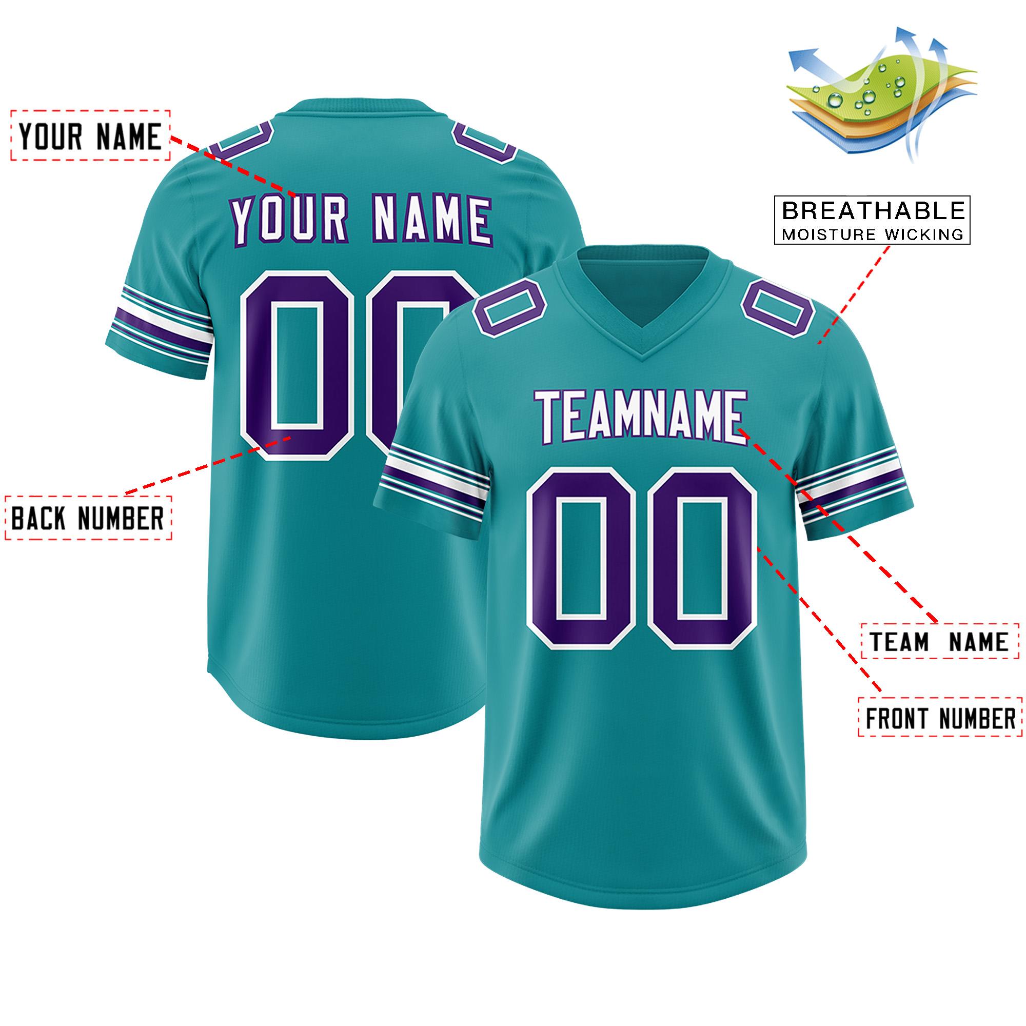 Custom Aqua Purple Retro Personalized Sleeve Line Authentic Football Jersey