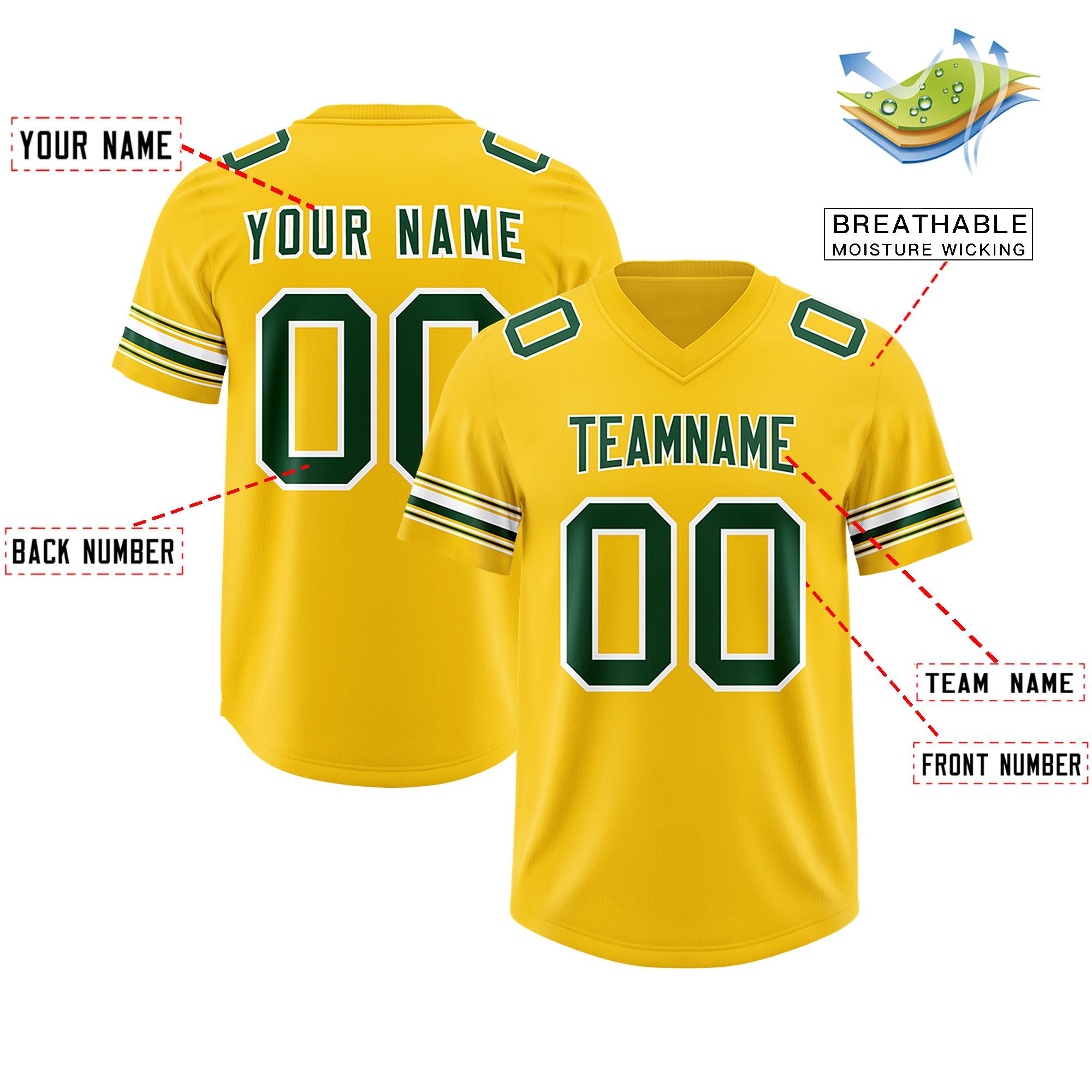 Custom Gold Green Retro Personalized Sleeve Line Authentic Football Jersey