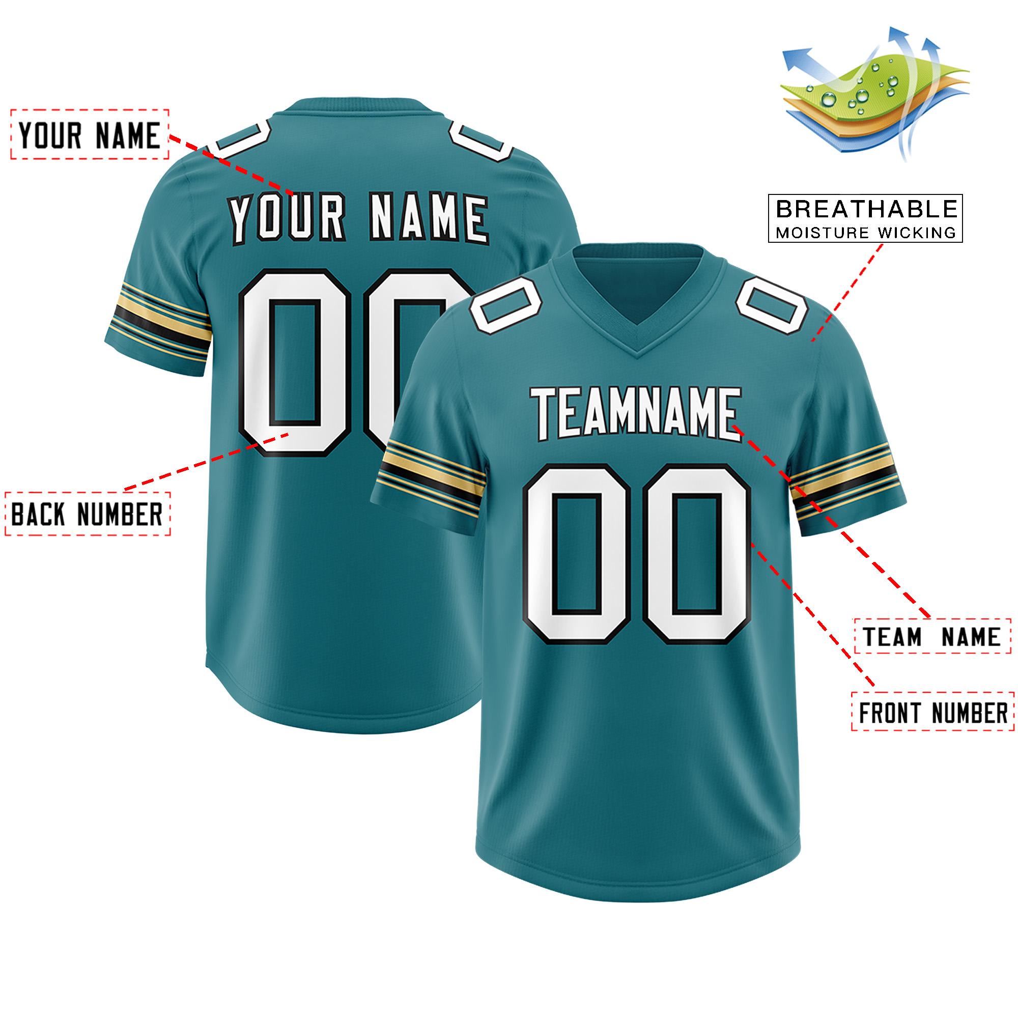 Custom Aqua White Retro Personalized Sleeve Line Authentic Football Jersey