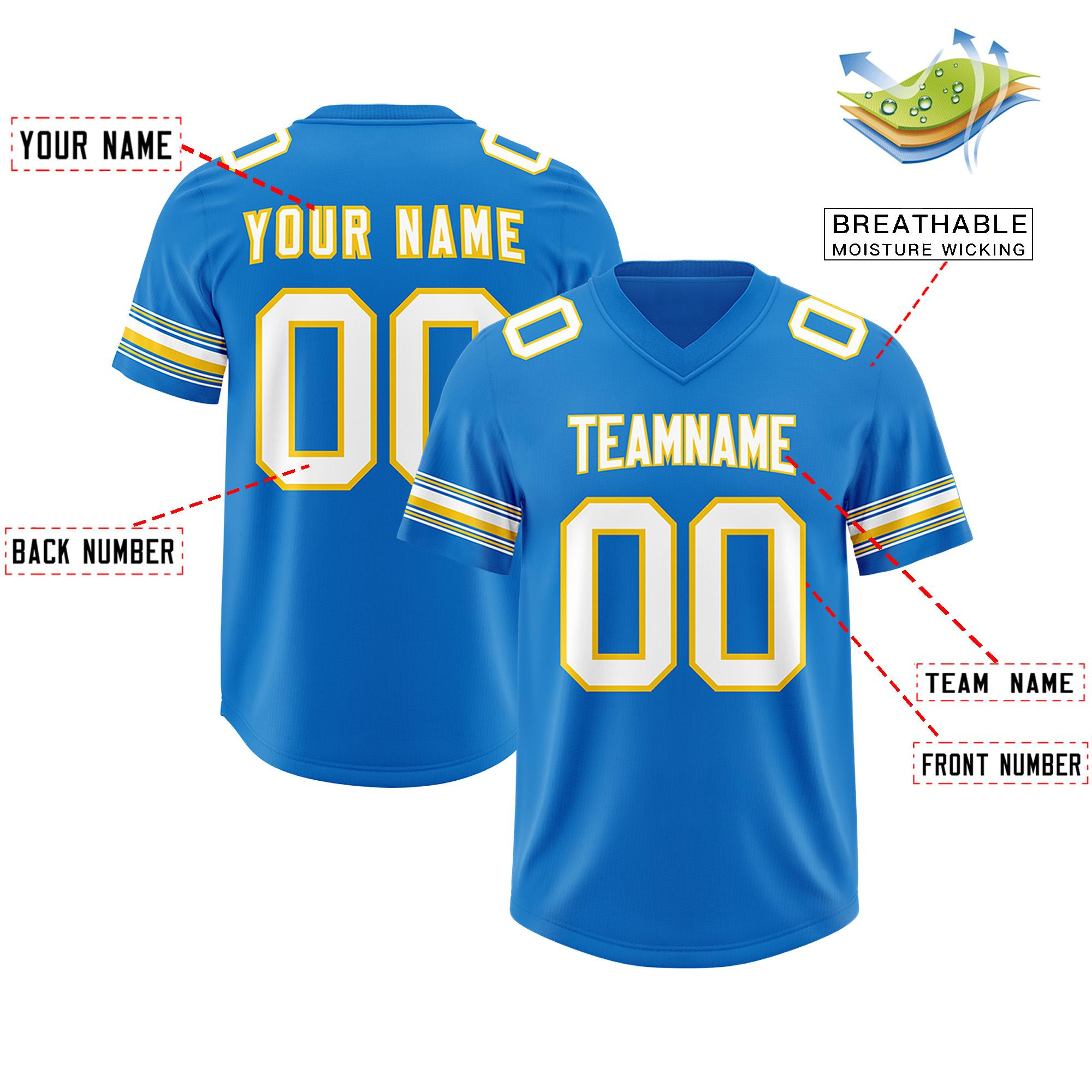 Custom Powder Blue White Retro Personalized Sleeve Line Authentic Football Jersey