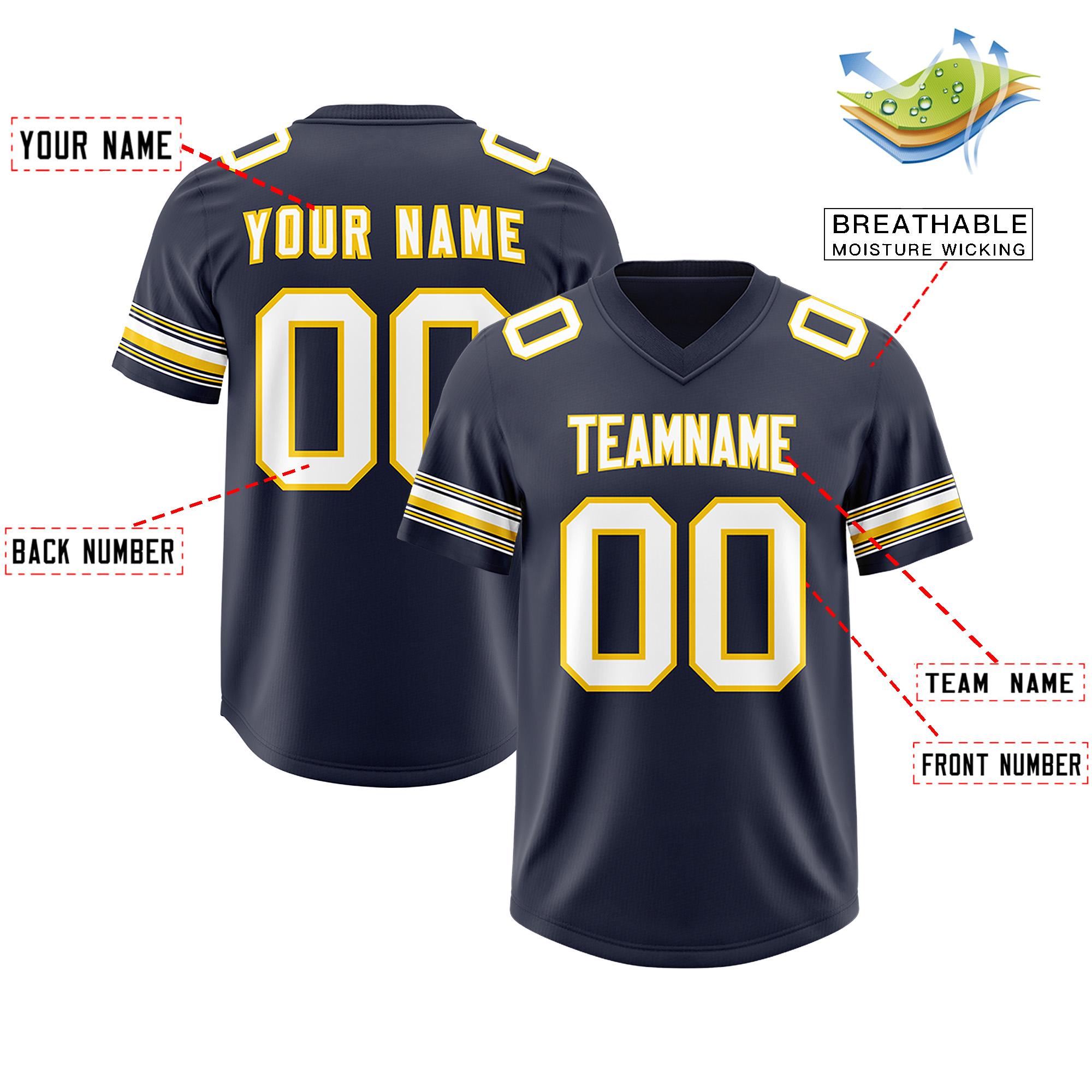 Custom Navy White Retro Personalized Sleeve Line Authentic Football Jersey