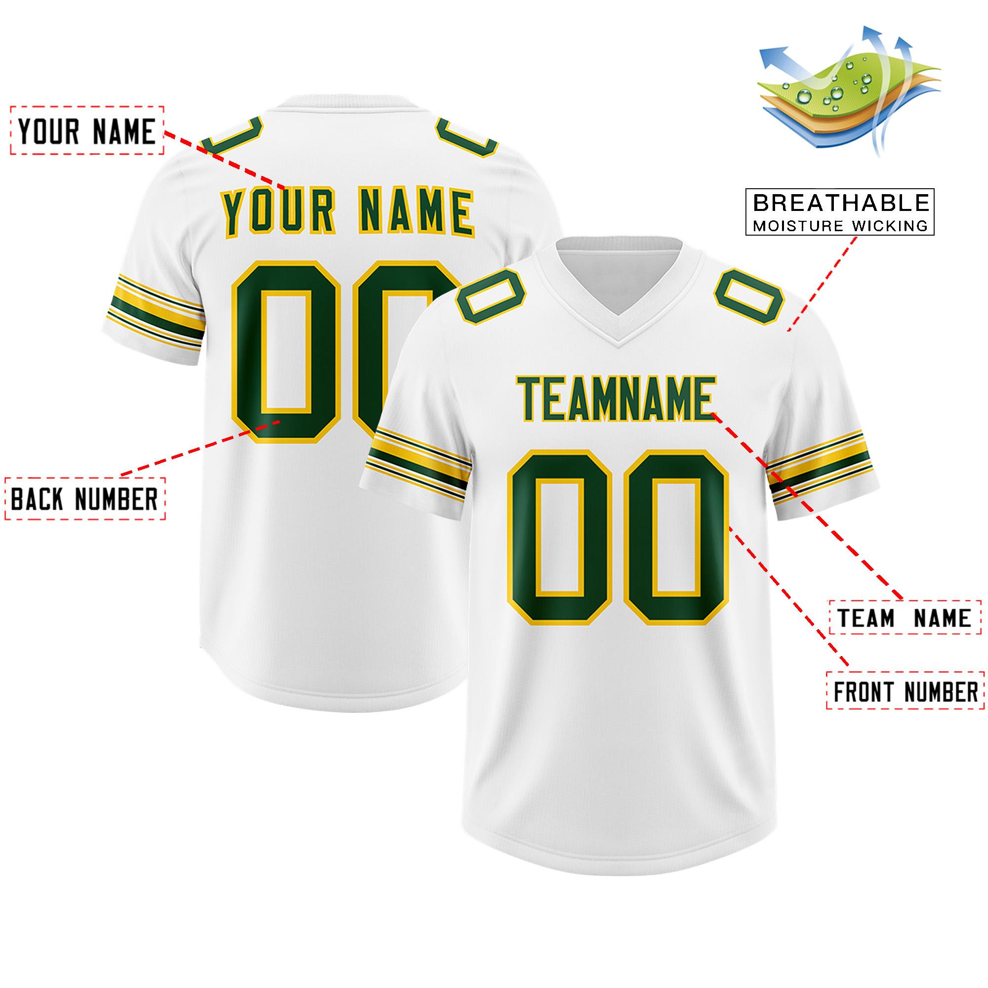 Custom White Green Retro Personalized Sleeve Line Authentic Football Jersey