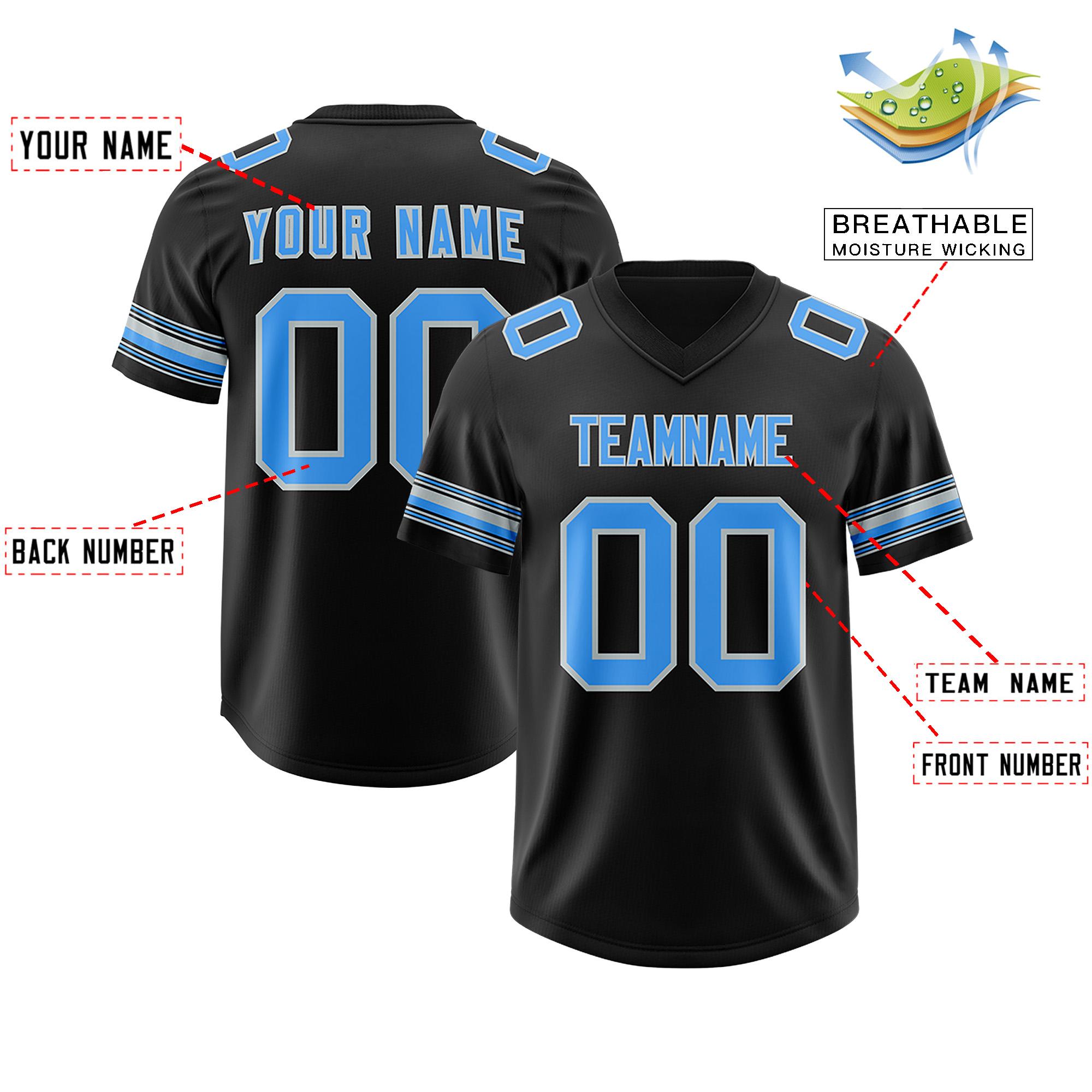 Custom Black Powder Blue Retro Personalized Sleeve Line Authentic Football Jersey