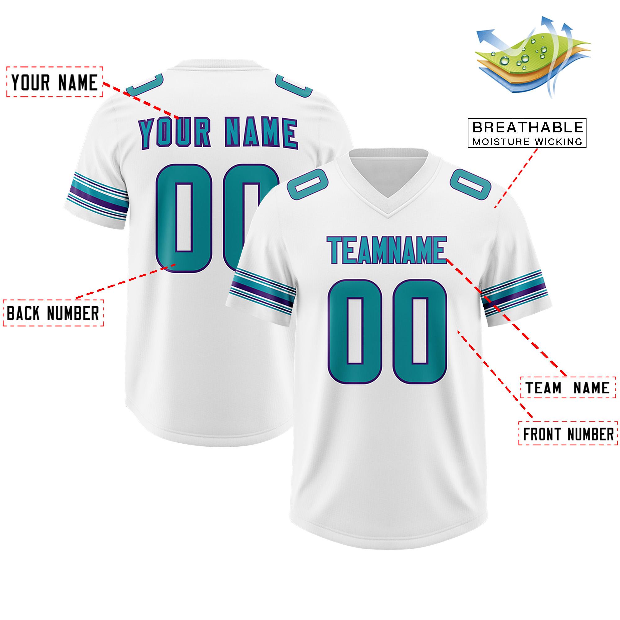 Custom White Aqua Retro Personalized Sleeve Line Authentic Football Jersey