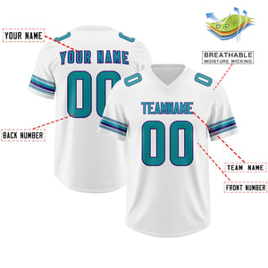 Custom White Aqua Retro Personalized Sleeve Line Authentic Football Jersey