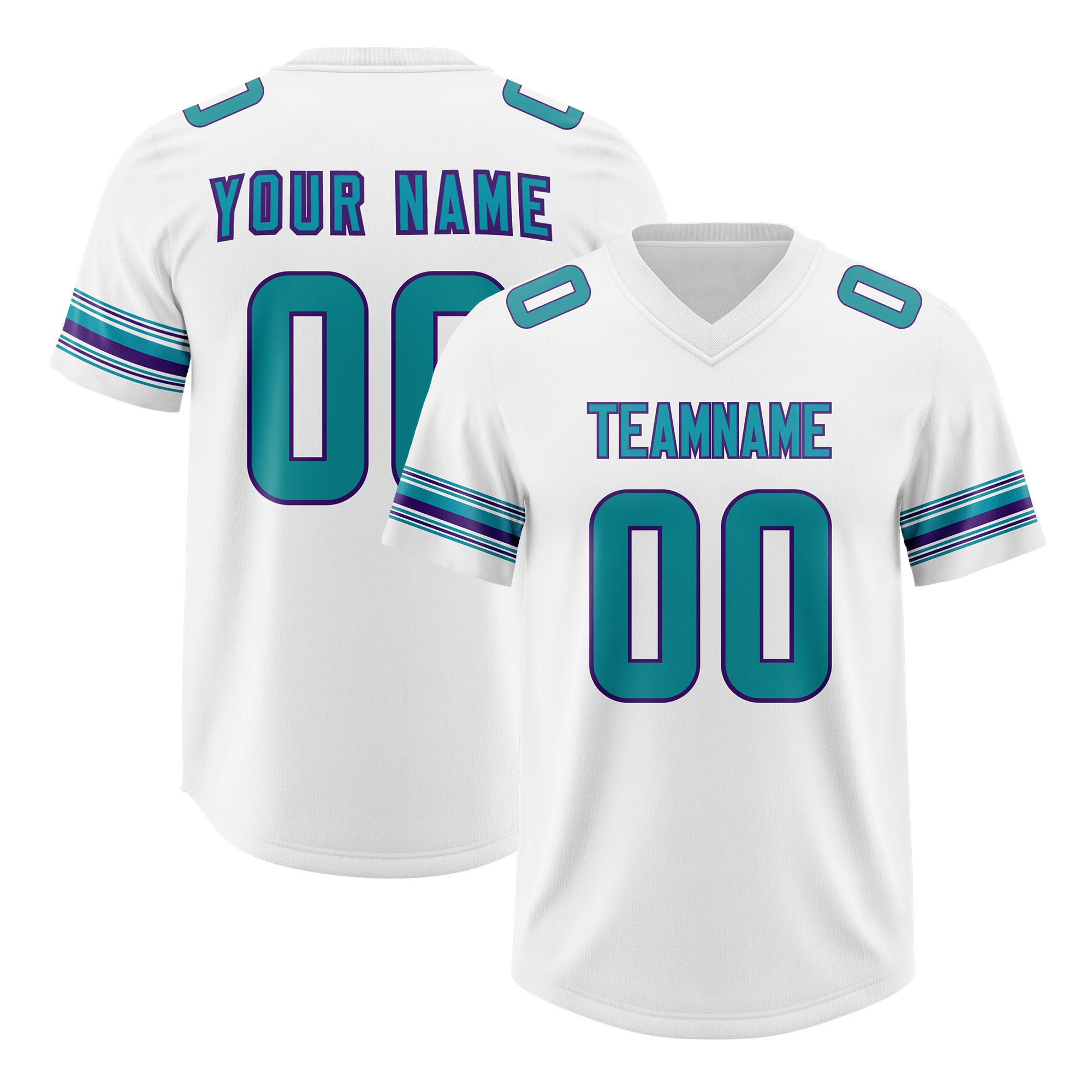 Custom White Aqua Retro Personalized Sleeve Line Authentic Football Jersey