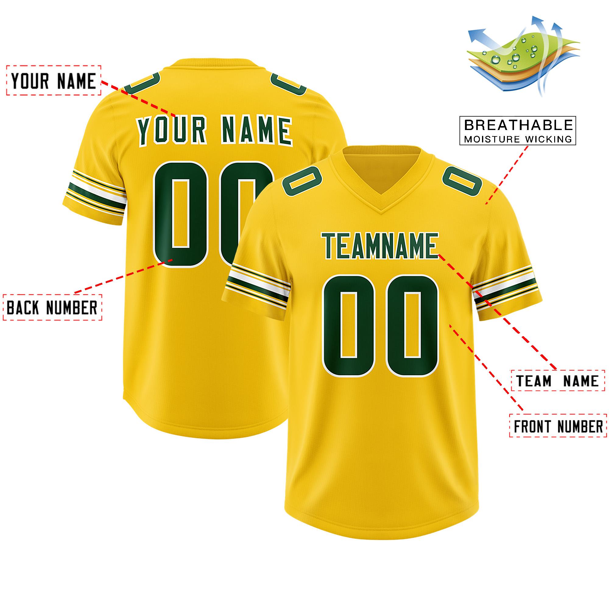 Custom Gold Green Retro Personalized Sleeve Line Authentic Football Jersey