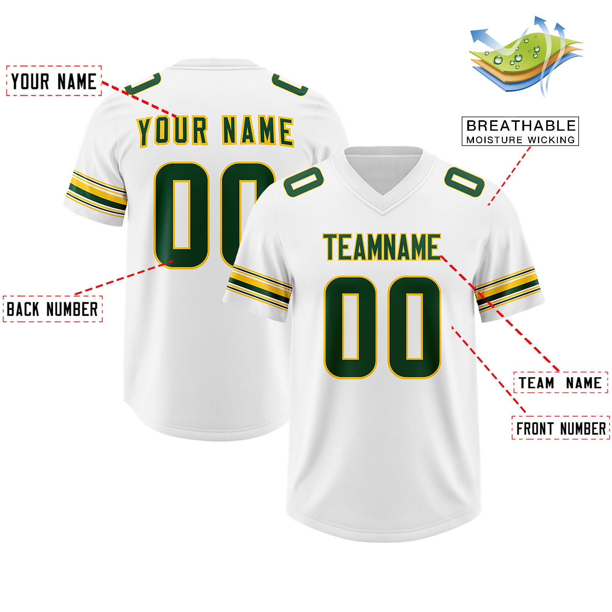 Custom White Green Retro Personalized Sleeve Line Authentic Football Jersey