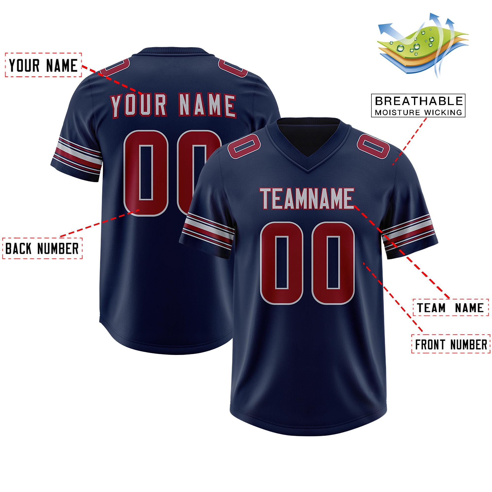 Custom Navy Red Retro Personalized Sleeve Line Authentic Football Jersey