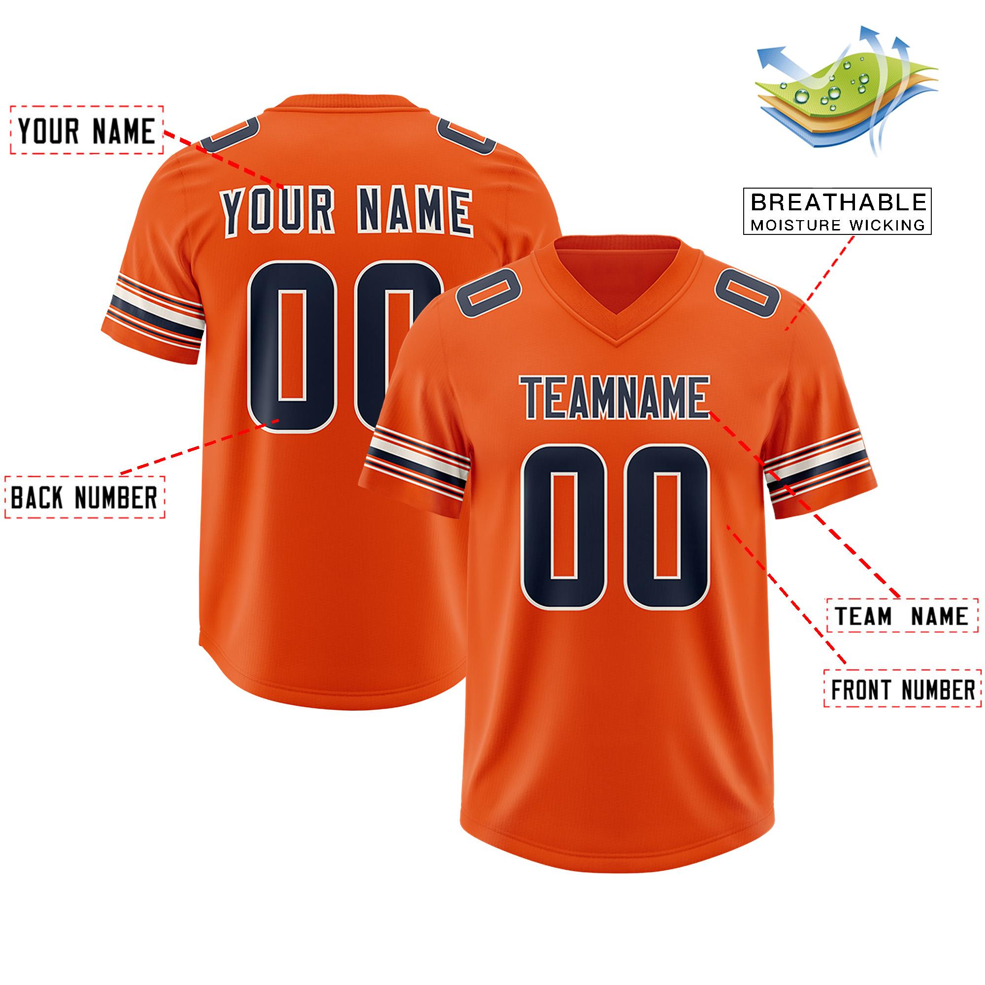 Custom Orange Navy Retro Personalized Sleeve Line Authentic Football Jersey