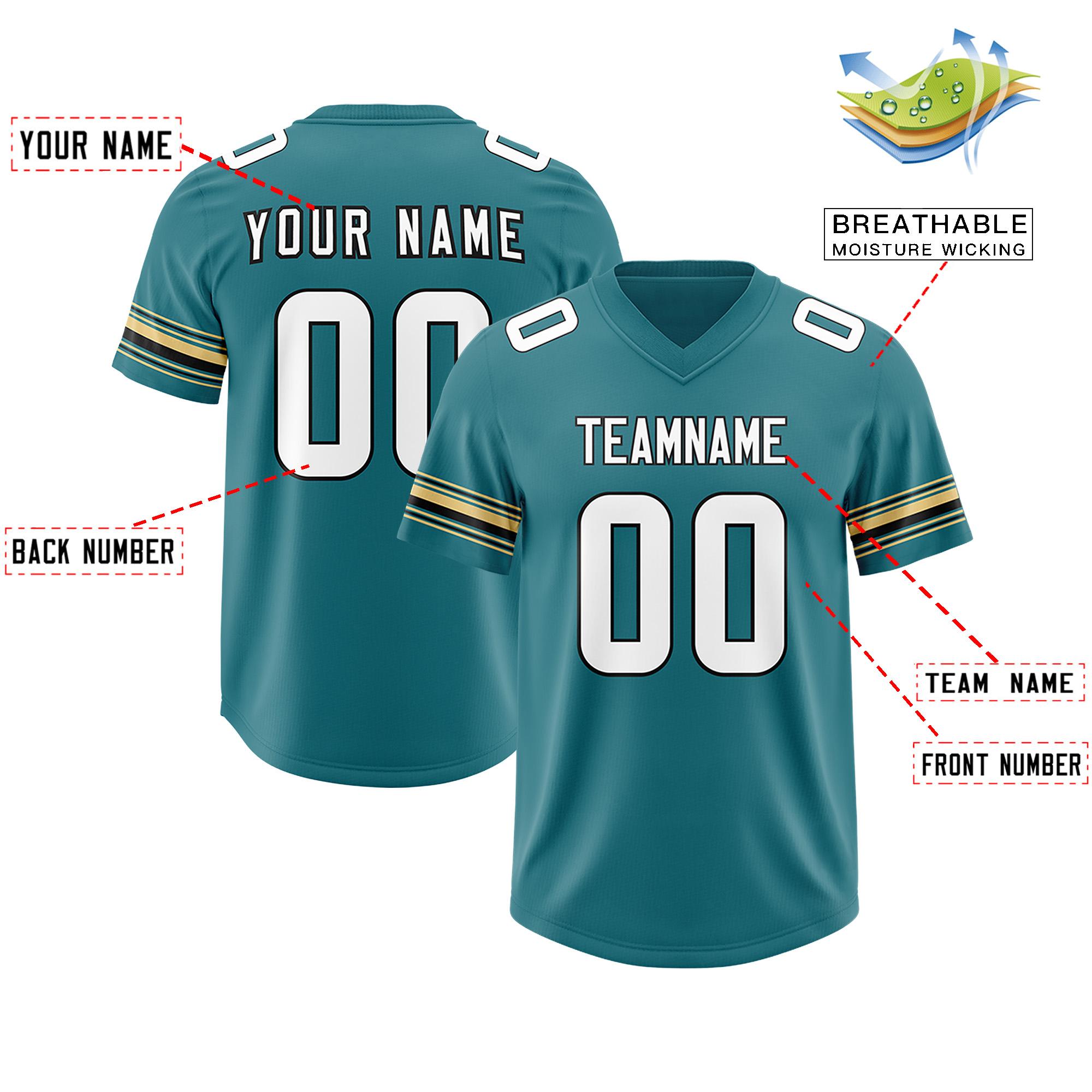 Custom Aqua White Retro Personalized Sleeve Line Authentic Football Jersey