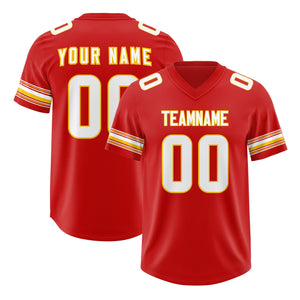 Custom Red White Retro Personalized Sleeve Line Authentic Football Jersey