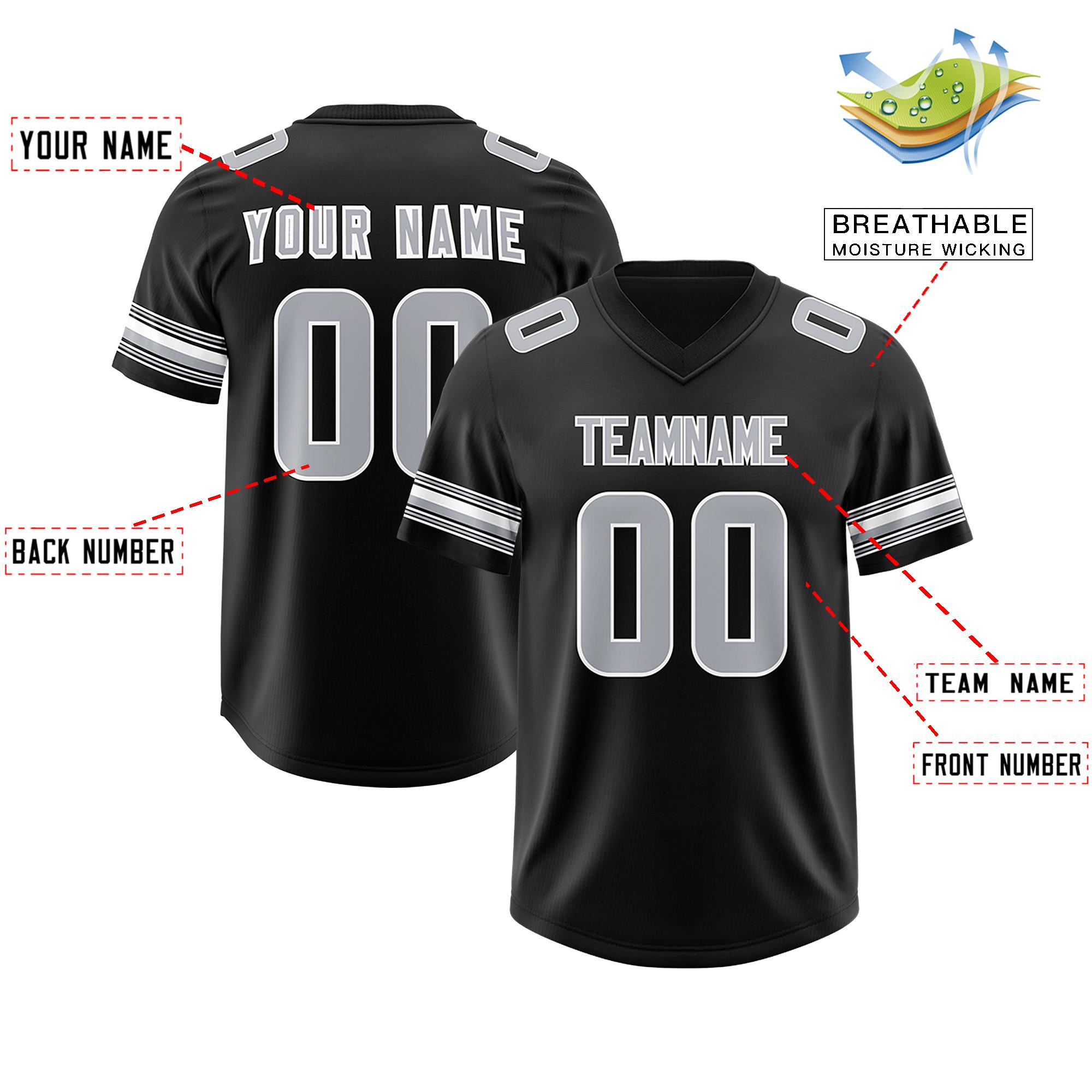 Custom Black Silver Retro Personalized Sleeve Line Authentic Football Jersey