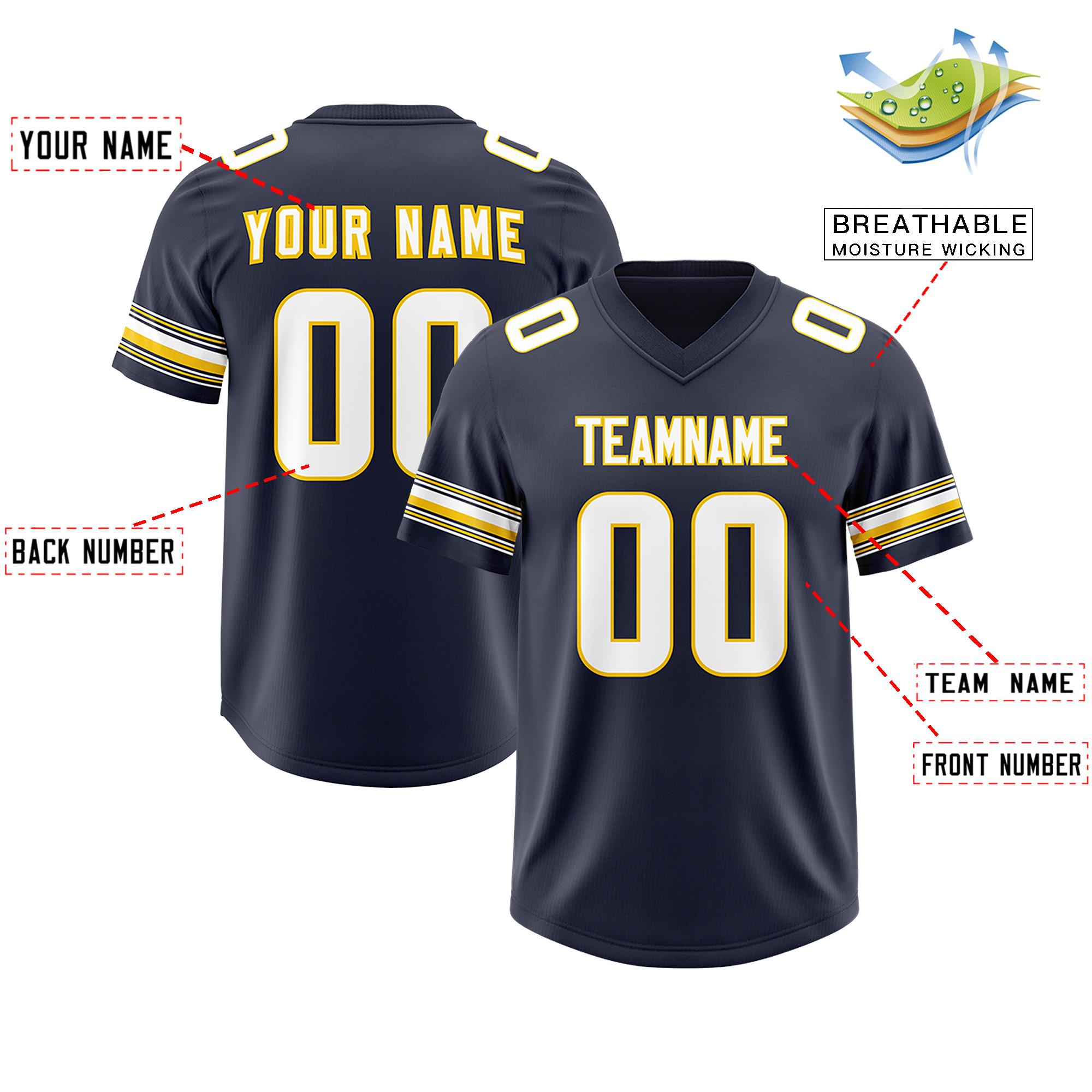 Custom Navy White Retro Personalized Sleeve Line Authentic Football Jersey