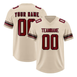 Custom Cream Red Retro Personalized Sleeve Line Authentic Football Jersey