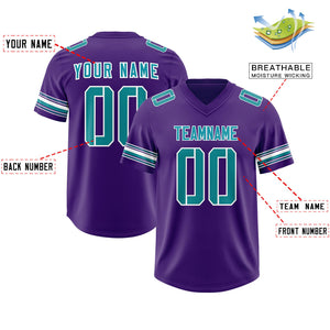 Custom Purple Aqua Retro Personalized Sleeve Line Authentic Football Jersey