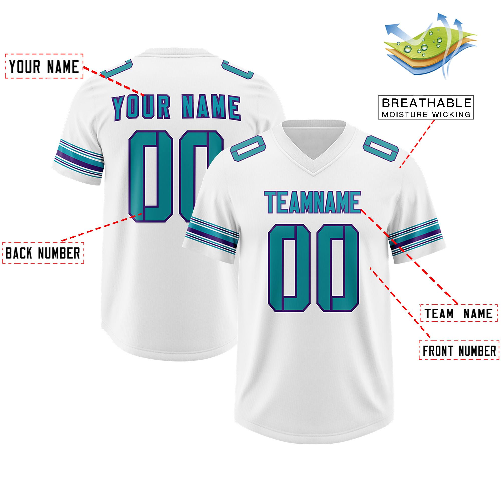 Custom White Aqua Retro Personalized Sleeve Line Authentic Football Jersey