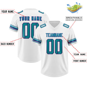 Custom White Aqua Retro Personalized Sleeve Line Authentic Football Jersey