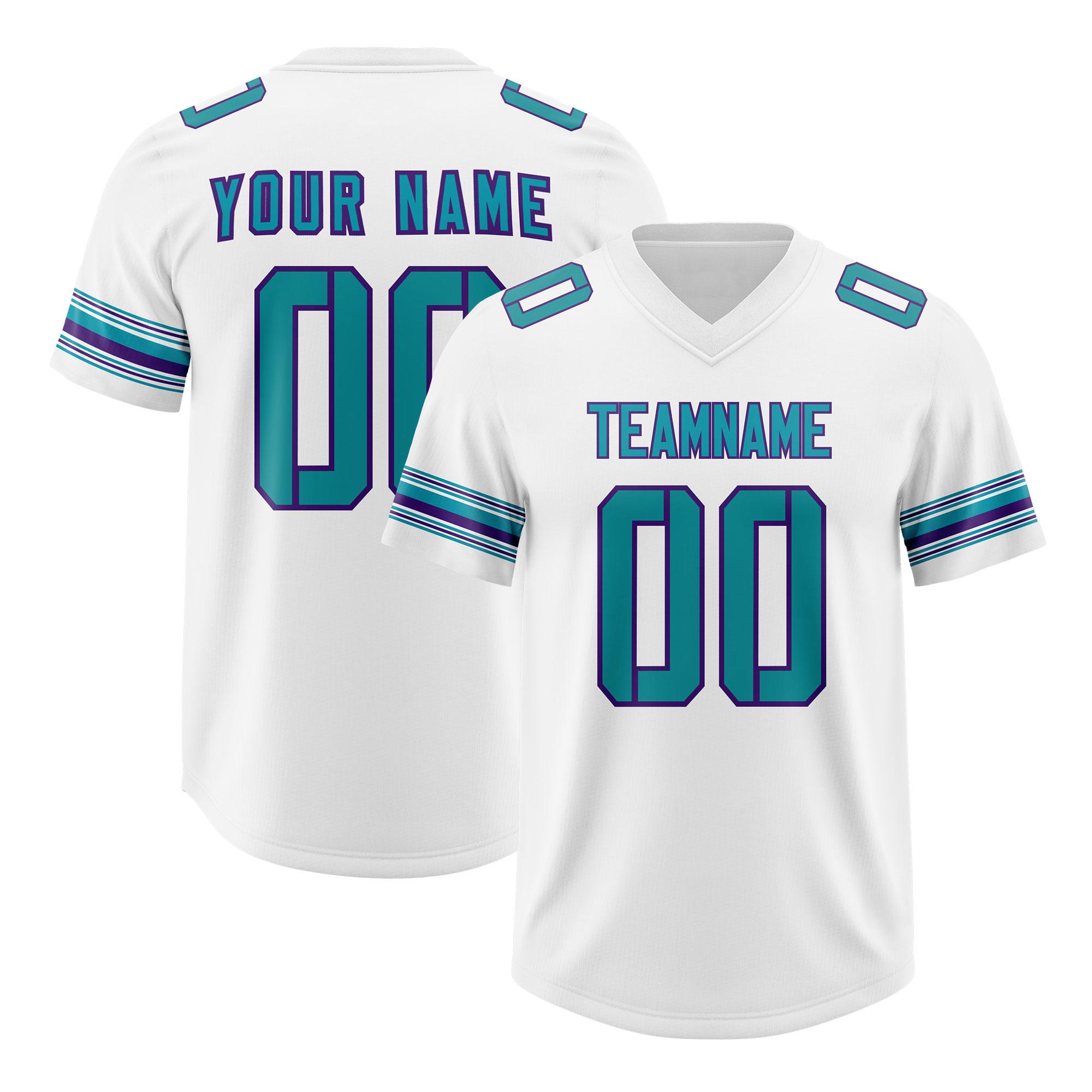 Custom White Aqua Retro Personalized Sleeve Line Authentic Football Jersey