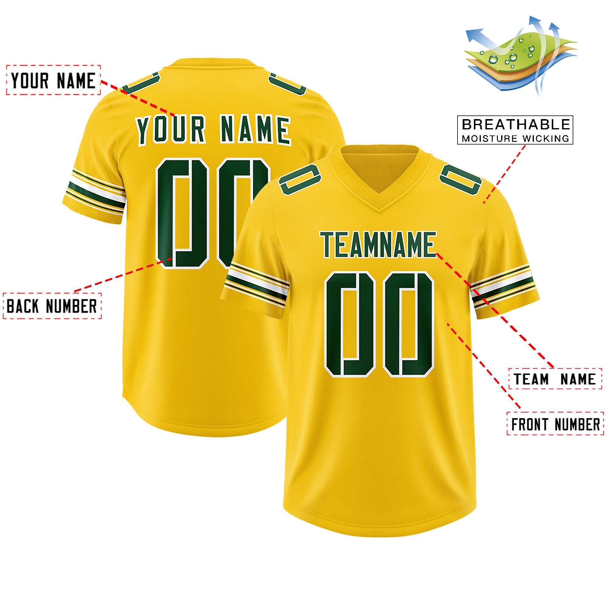 Custom Gold Green Retro Personalized Sleeve Line Authentic Football Jersey