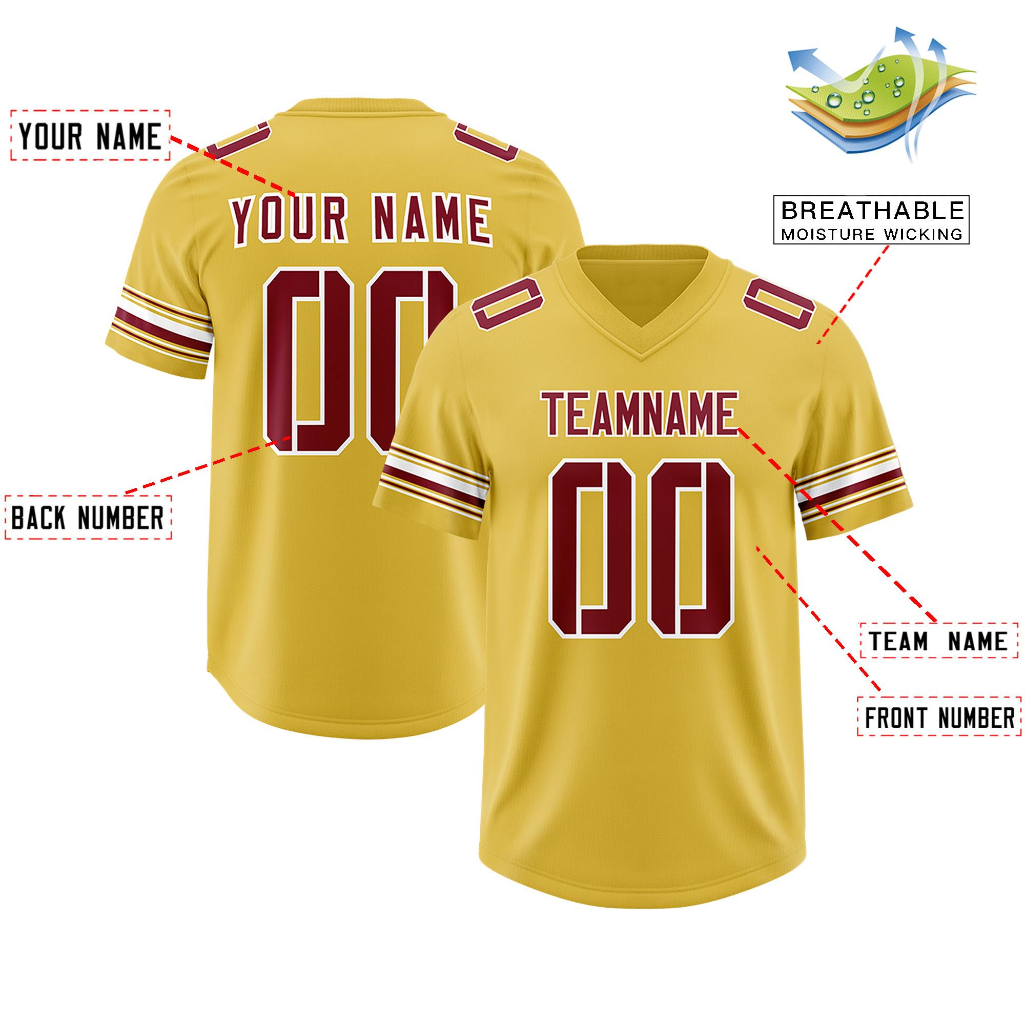 Custom Old Gold Red Retro Personalized Sleeve Line Authentic Football Jersey