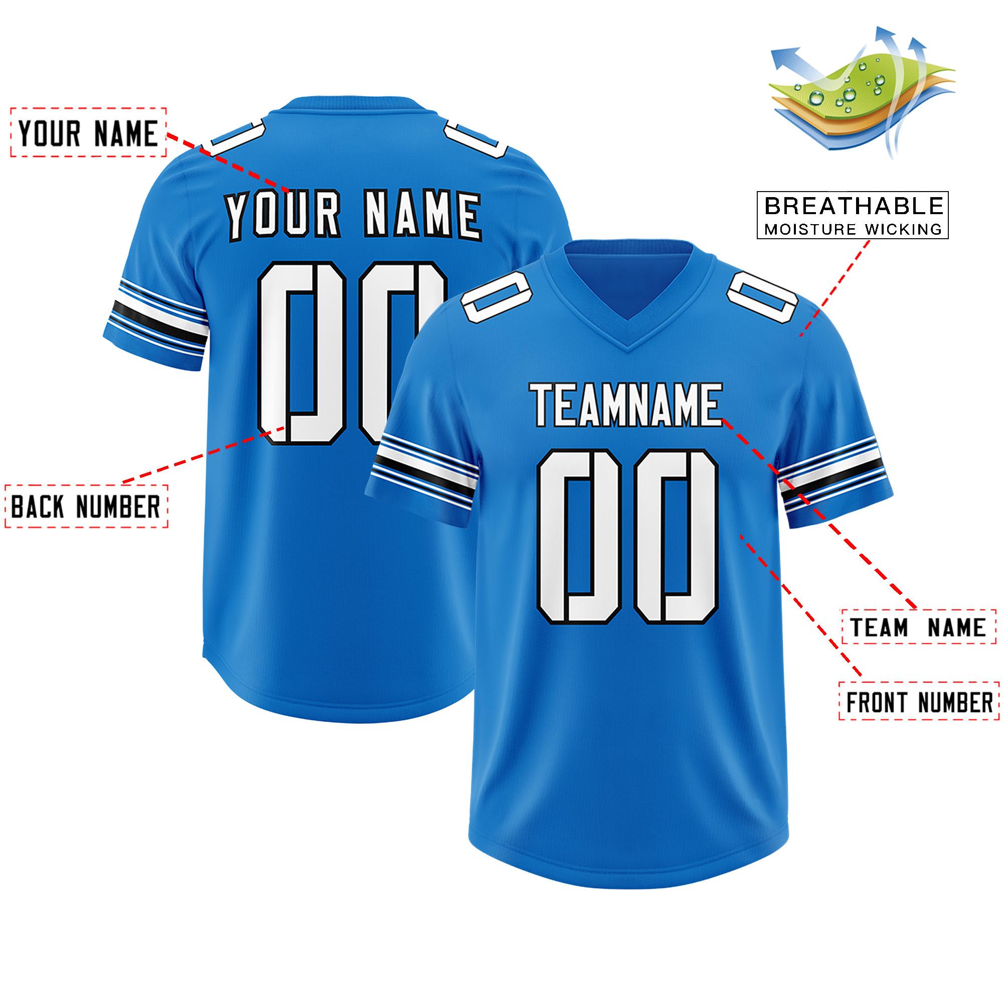 Custom Panther Blue White Retro Personalized Sleeve Line Authentic Football Jersey