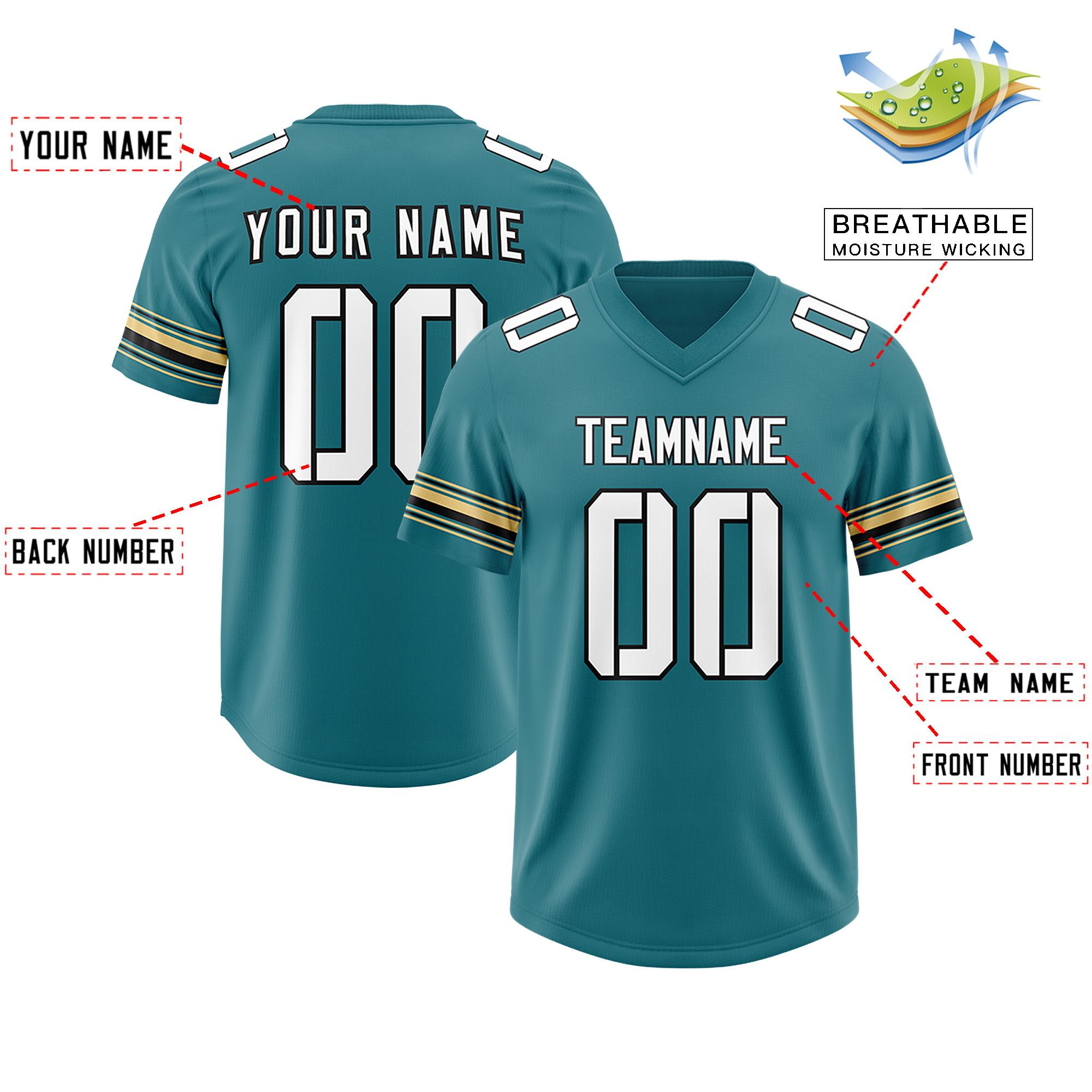 Custom Aqua White Retro Personalized Sleeve Line Authentic Football Jersey