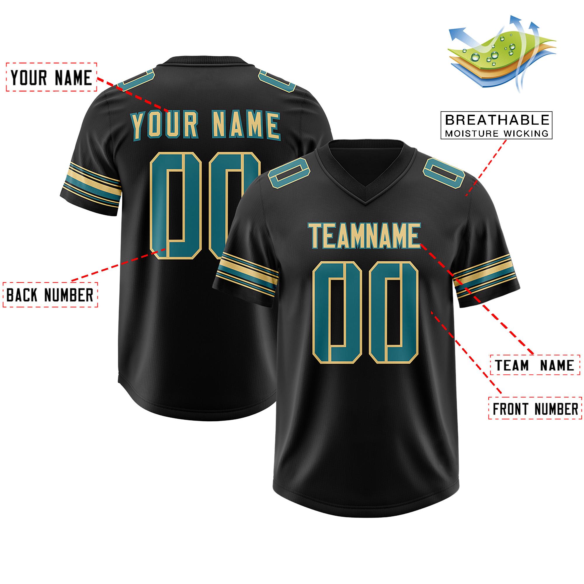 Custom Black Aqua Retro Personalized Sleeve Line Authentic Football Jersey