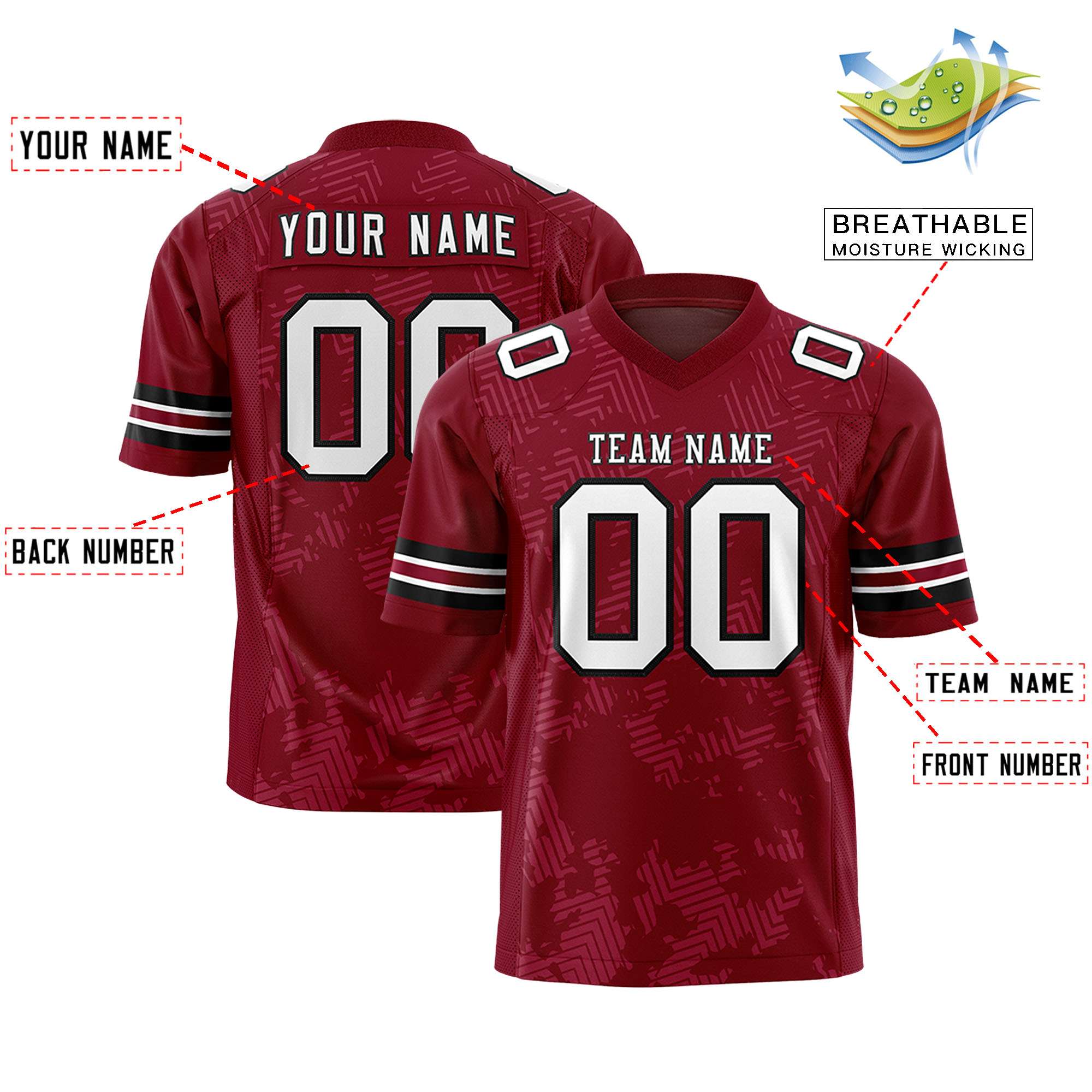 Custom Crimson White-Black Personalized Graffiti Line Design Authentic Football Jersey