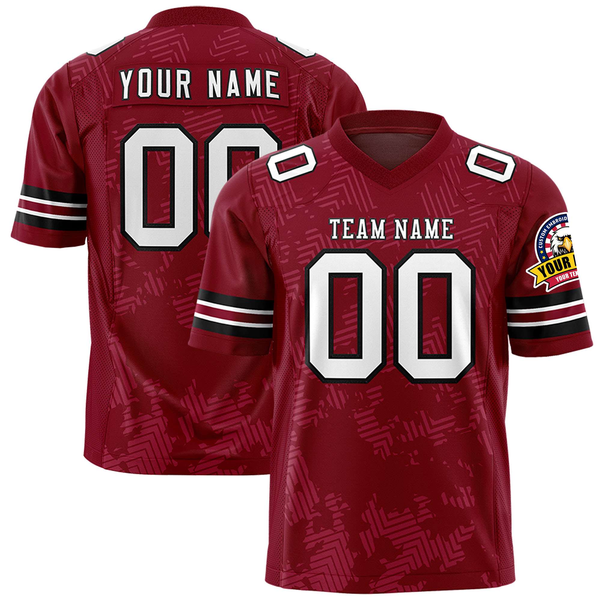 Custom Crimson White-Black Personalized Graffiti Line Design Authentic Football Jersey