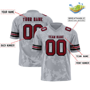 Custom Gray Crimson-Black Personalized Graffiti Line Design Authentic Football Jersey