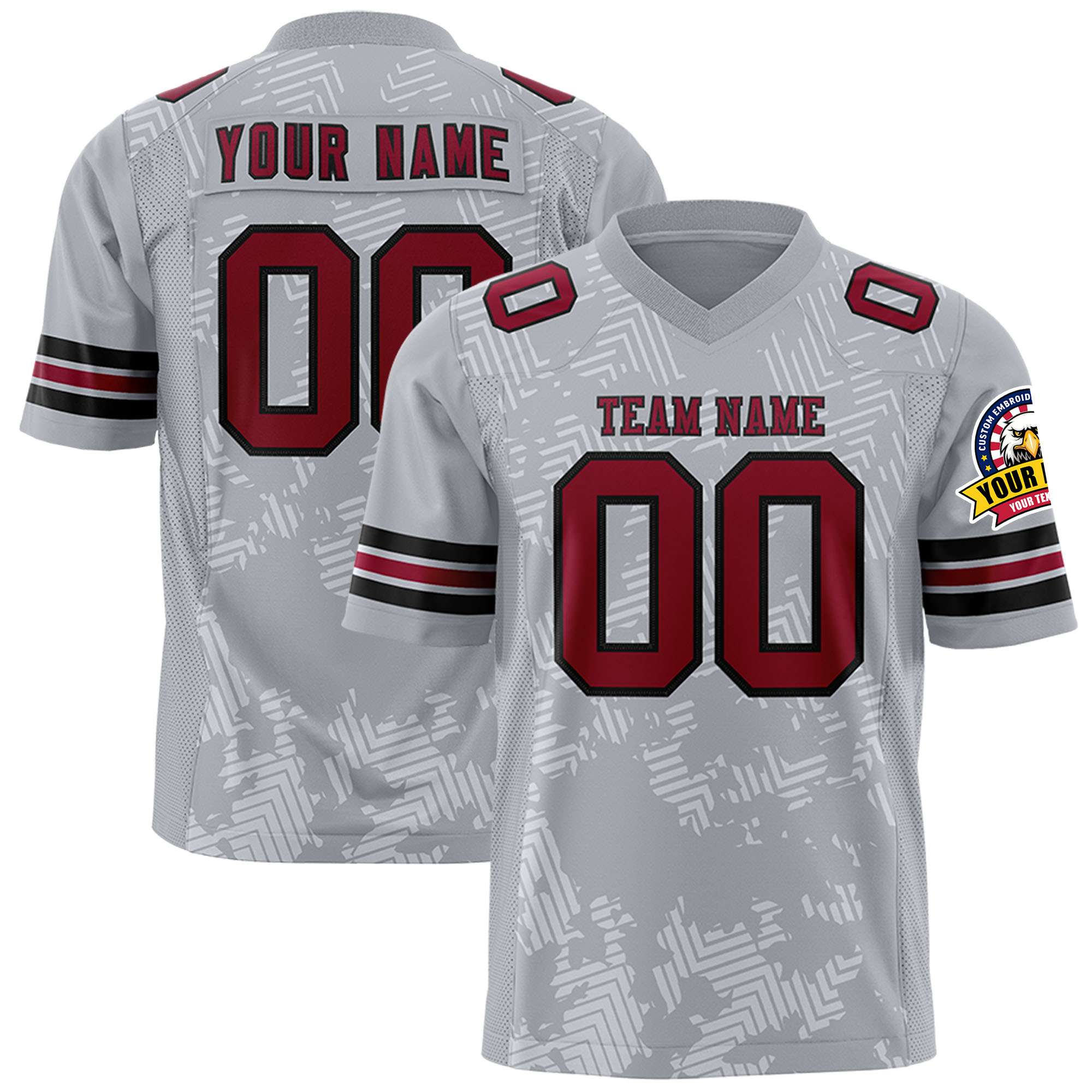 Custom Gray Crimson-Black Personalized Graffiti Line Design Authentic Football Jersey