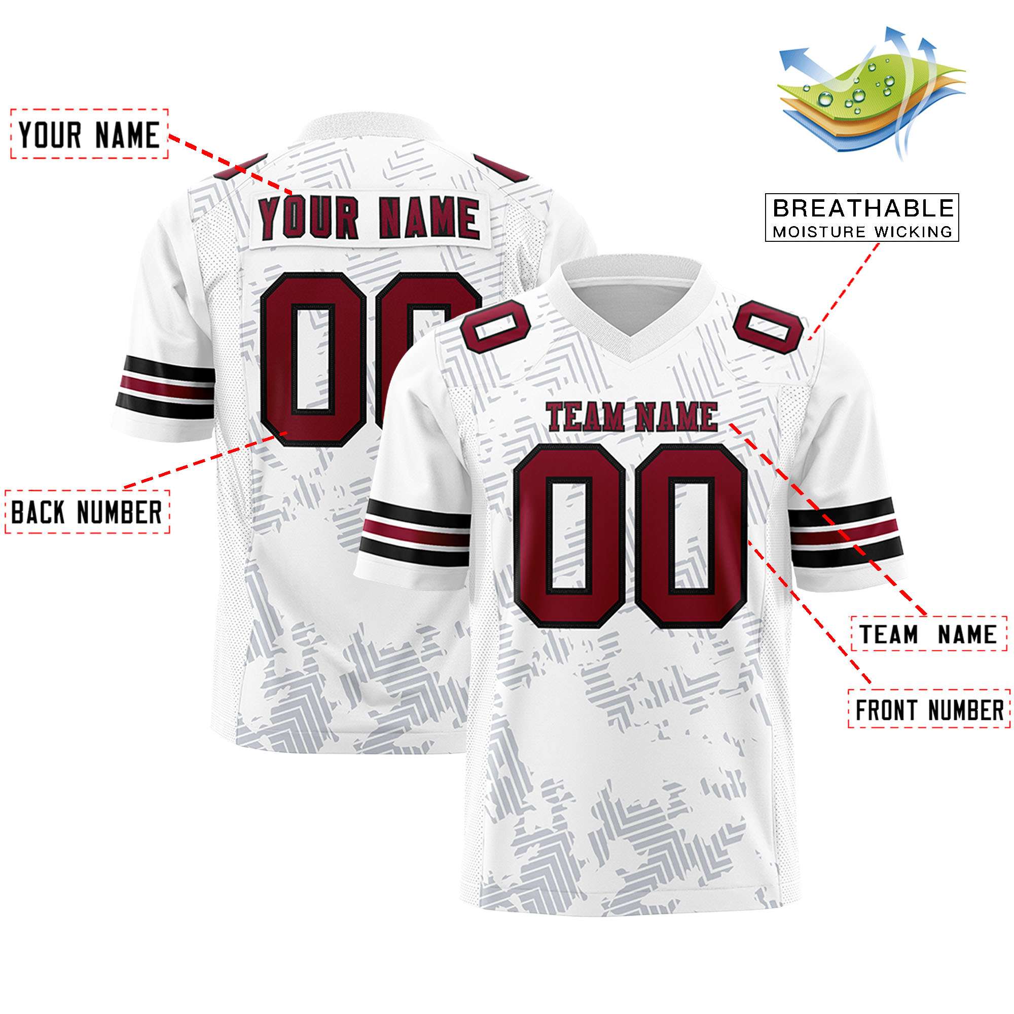 Custom White Crimson-Black Personalized Graffiti Line Design Authentic Football Jersey