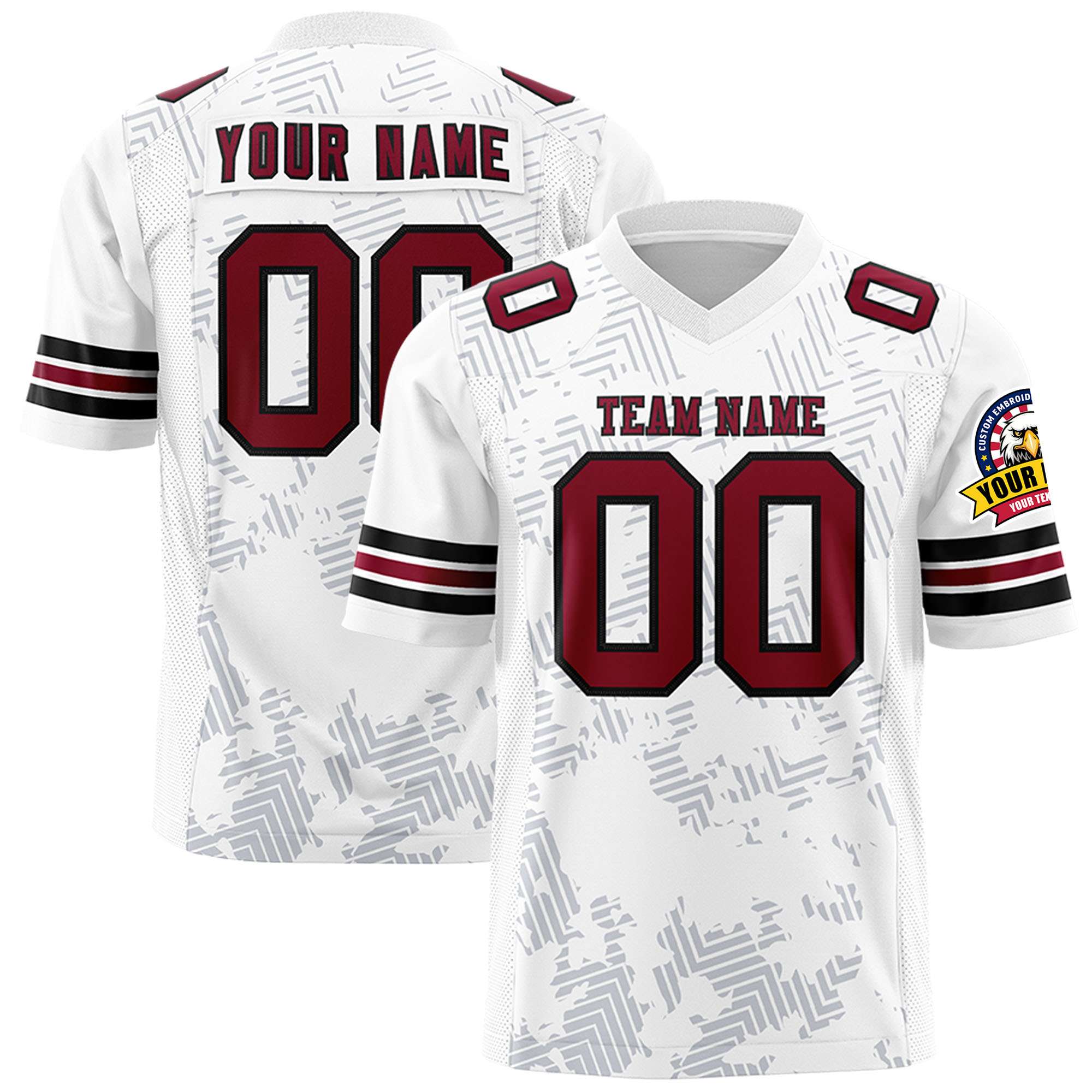 Custom White Crimson-Black Personalized Graffiti Line Design Authentic Football Jersey