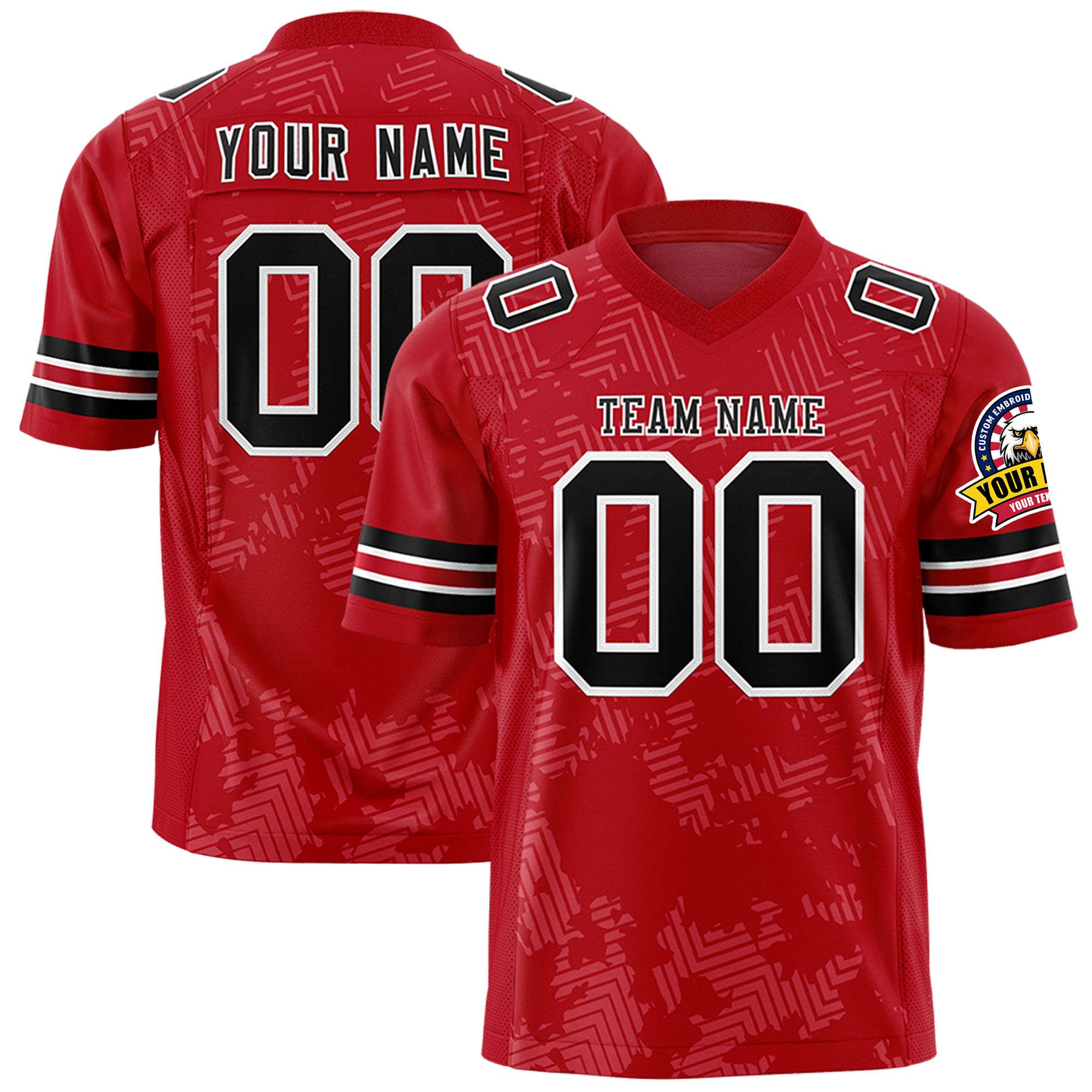 Custom Red Black-White Personalized Graffiti Line Design Authentic Football Jersey