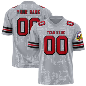 Custom Gray Red-Black Personalized Graffiti Line Design Authentic Football Jersey