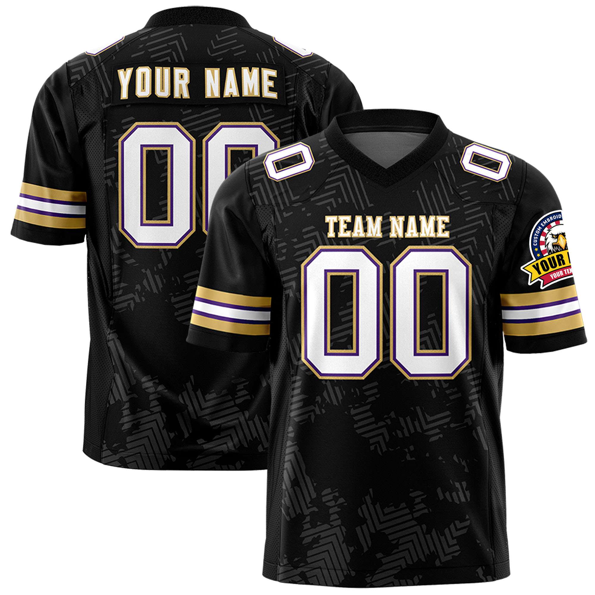 Custom Black White-Old Gold Personalized Graffiti Line Design Authentic Football Jersey