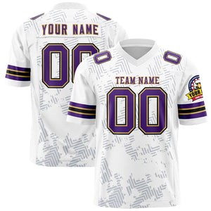 Custom White Purple-Old Gold Personalized Graffiti Line Design Authentic Football Jersey