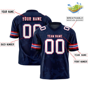 Custom Navy White-Red Personalized Graffiti Line Design Authentic Football Jersey