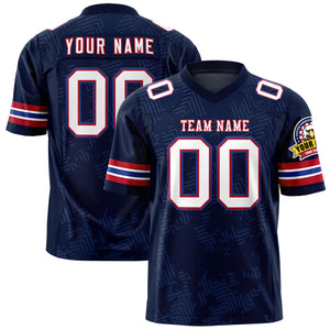 Custom Navy White-Red Personalized Graffiti Line Design Authentic Football Jersey