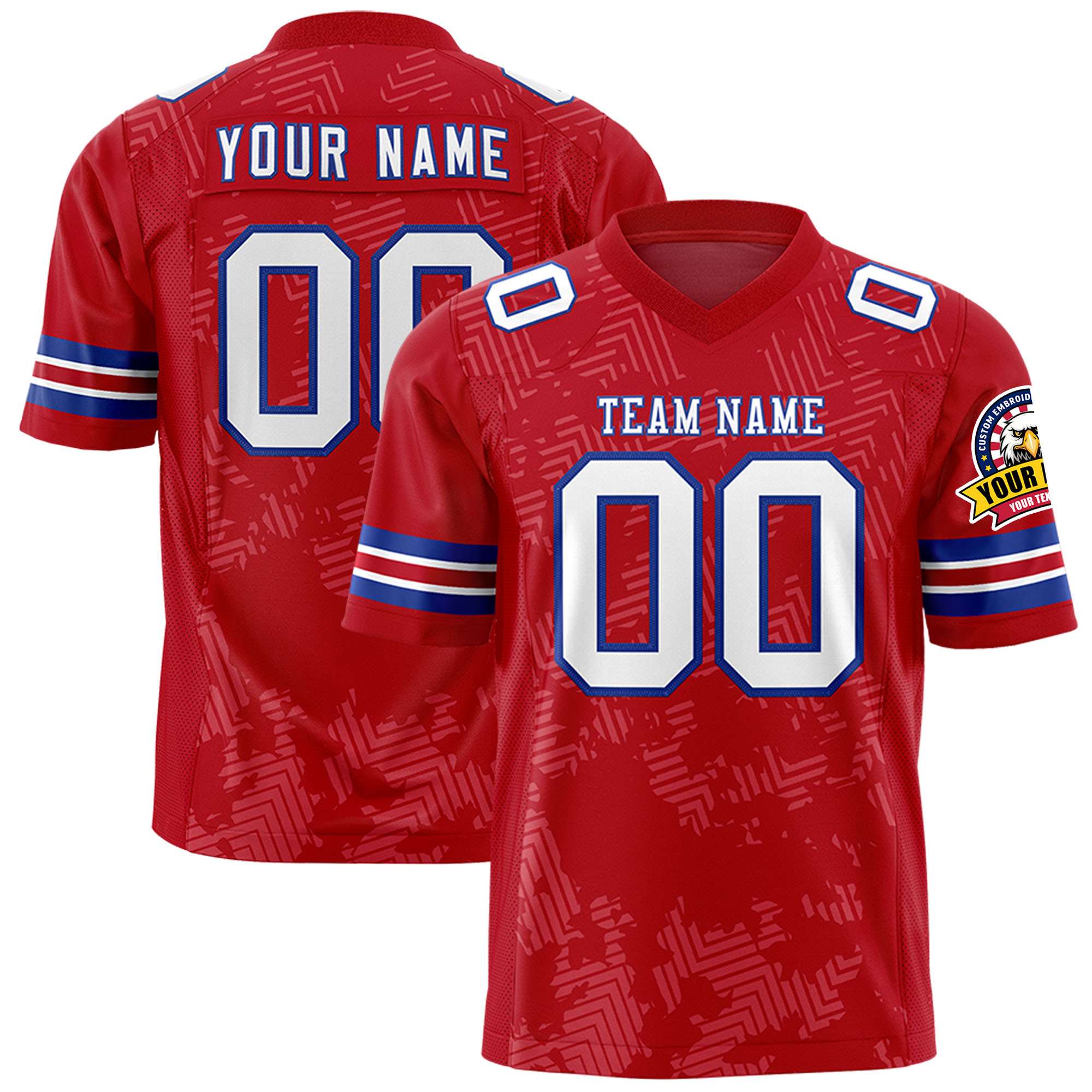 Custom Red White-Royal Personalized Graffiti Line Design Authentic Football Jersey