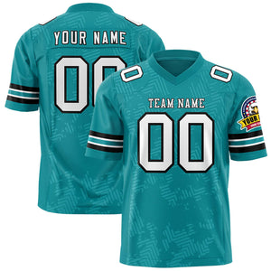 Custom Aqua White-Black Personalized Graffiti Line Design Authentic Football Jersey