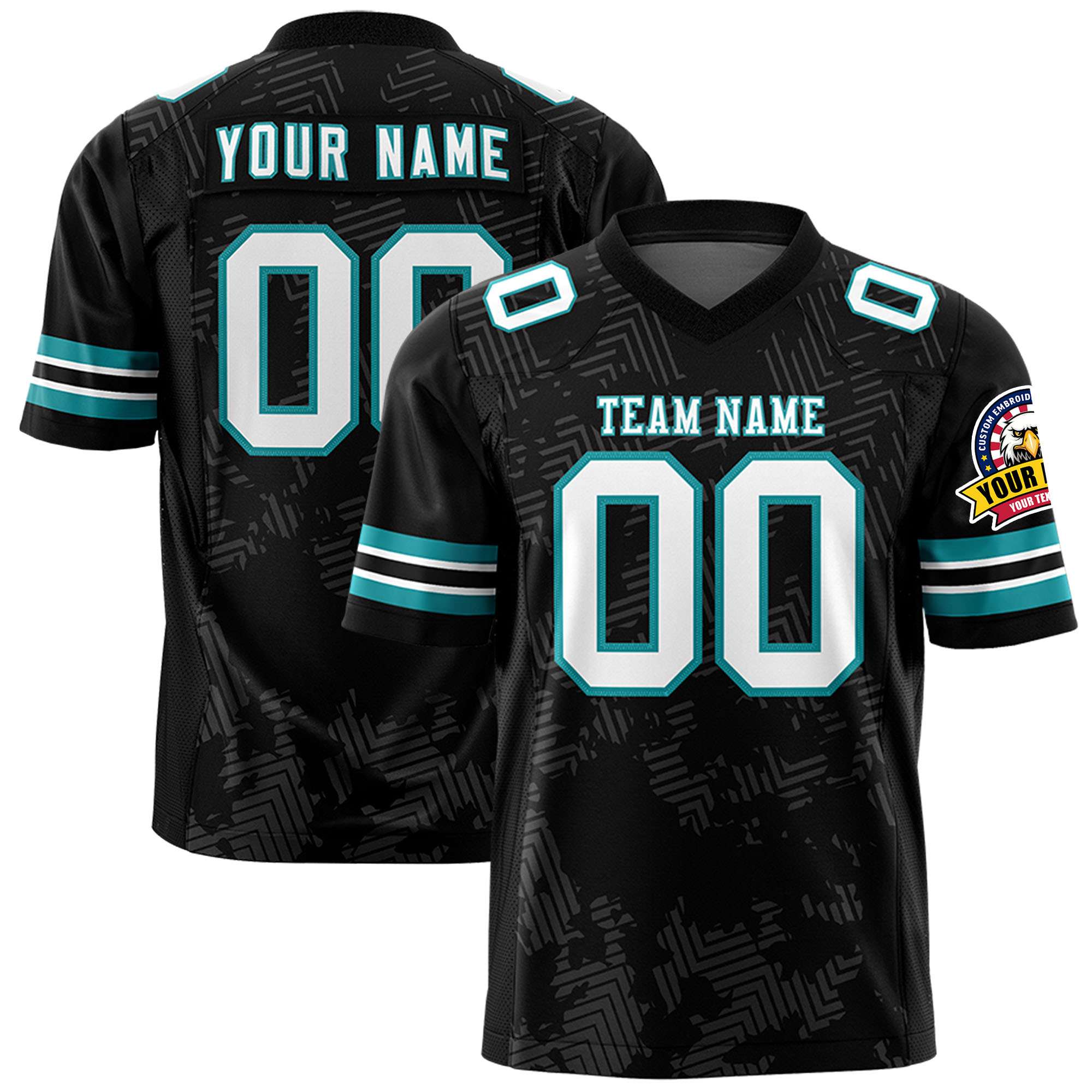 Custom Black White-Aqua Personalized Graffiti Line Design Authentic Football Jersey