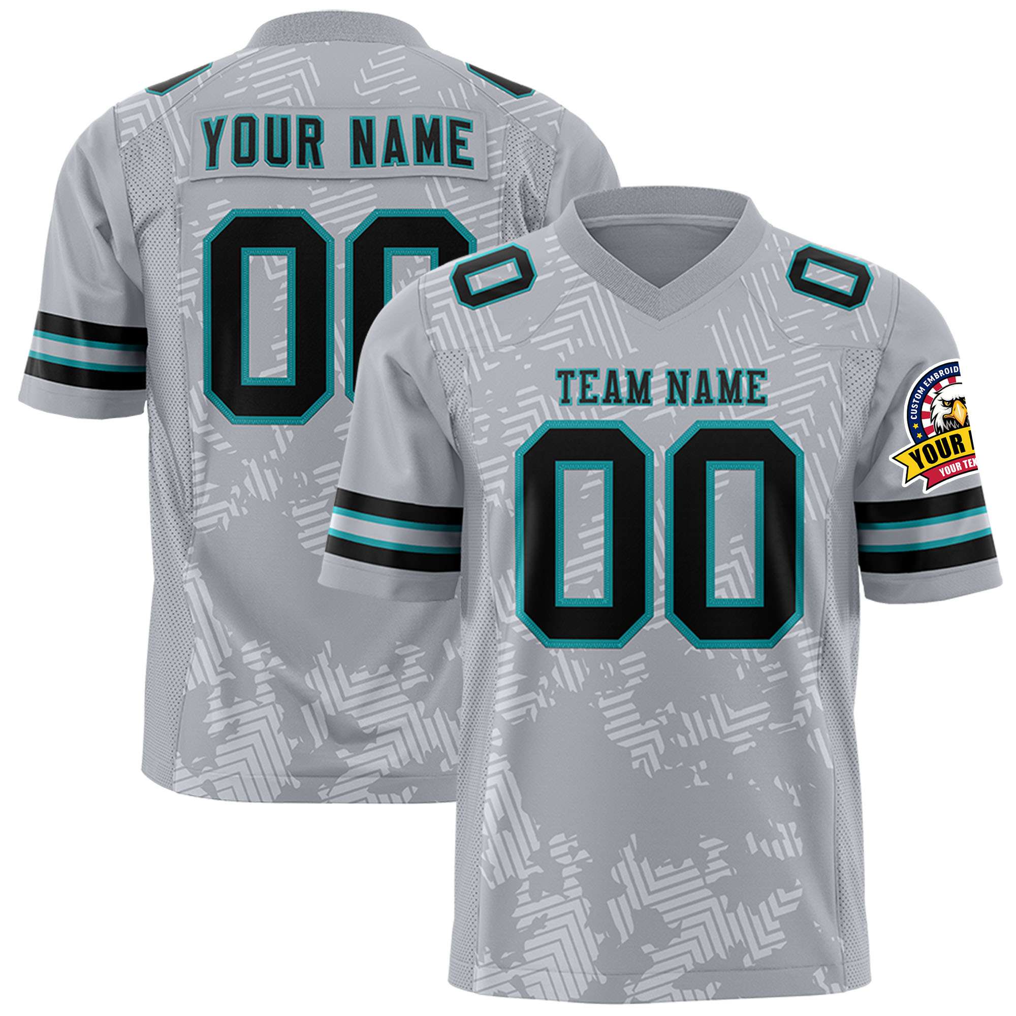 Custom Gray Black-Aqua Personalized Graffiti Line Design Authentic Football Jersey