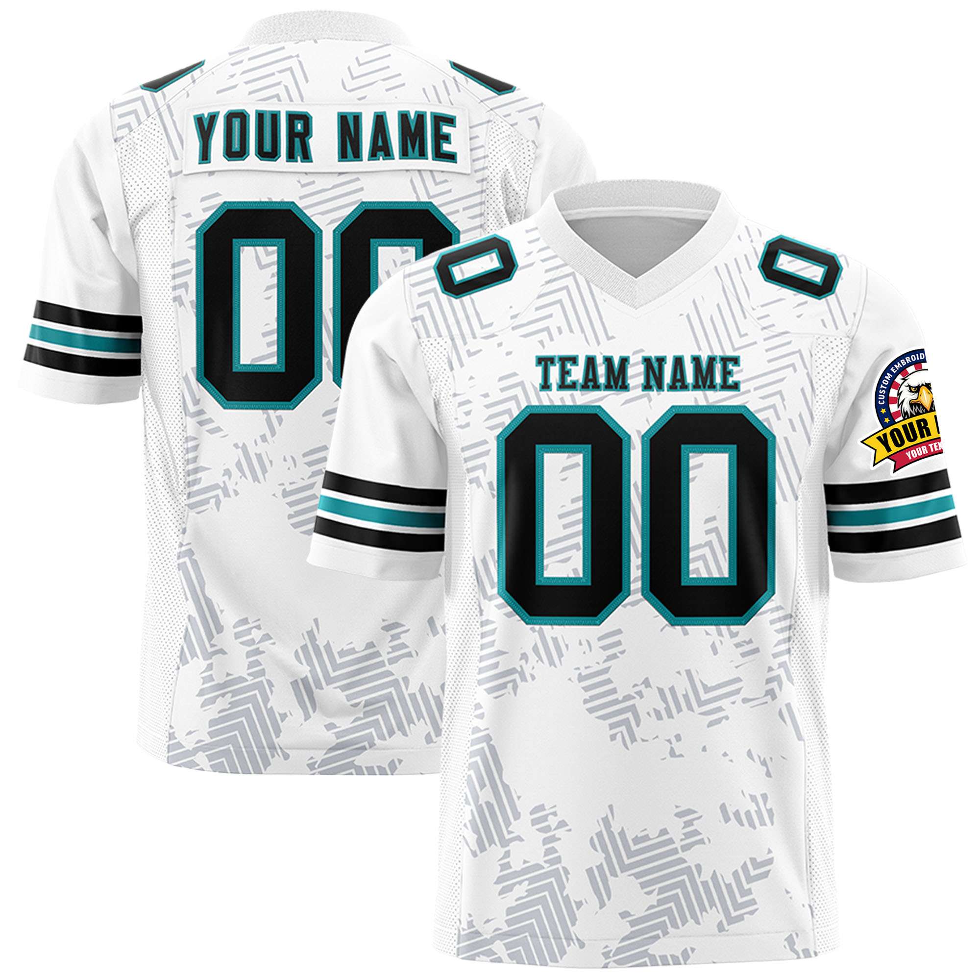 Custom White Black-Aqua Personalized Graffiti Line Design Authentic Football Jersey