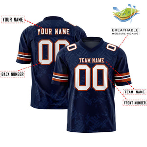 Custom Navy White-Texas Orange Personalized Graffiti Line Design Authentic Football Jersey