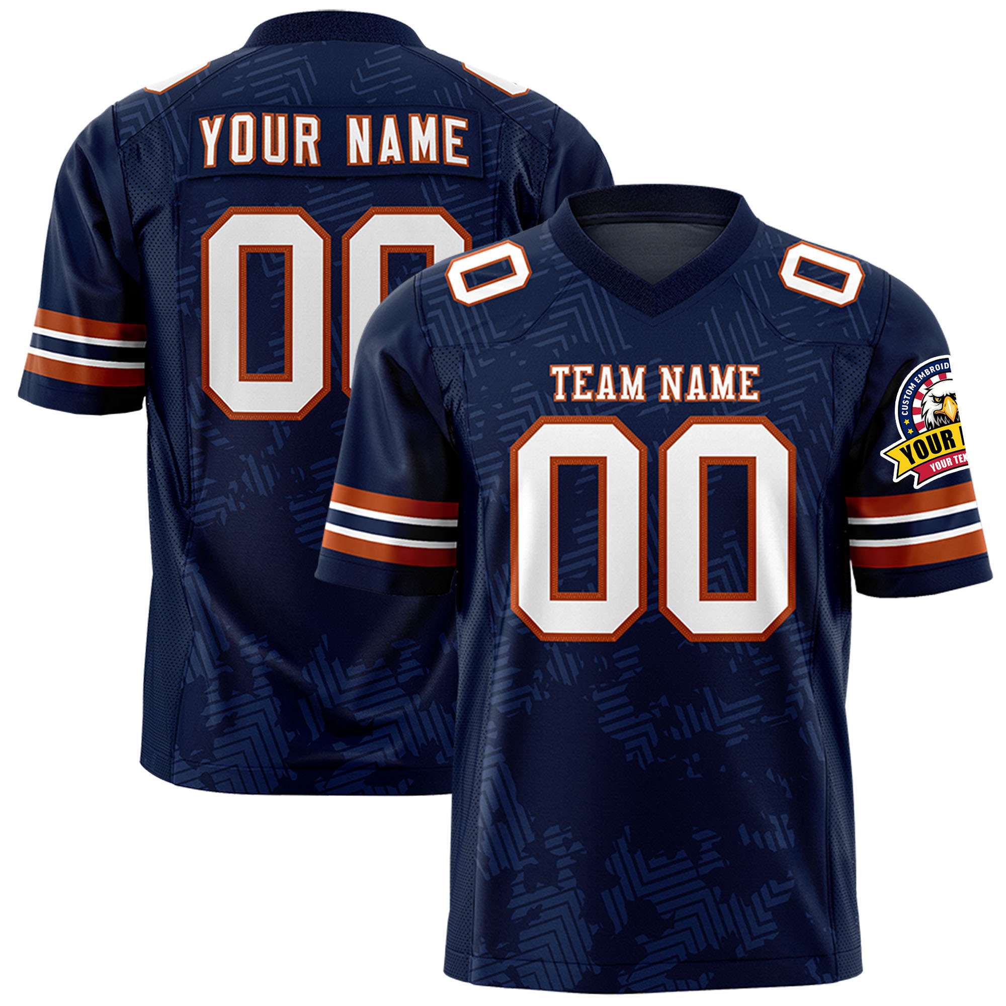 Custom Navy White-Texas Orange Personalized Graffiti Line Design Authentic Football Jersey