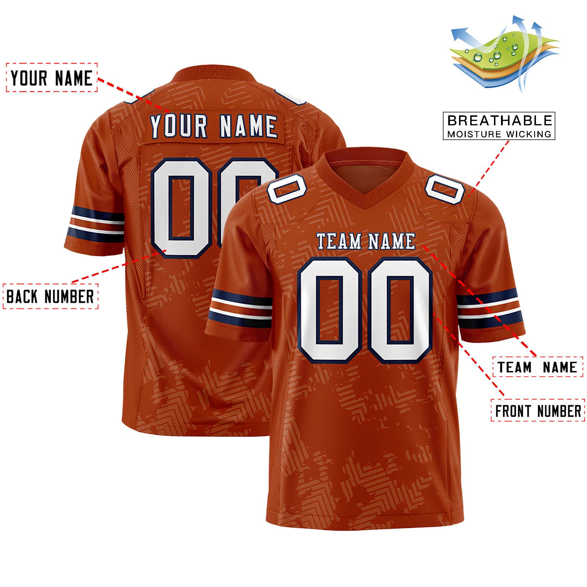 Custom Texas Orange White-Navy Personalized Graffiti Line Design Authentic Football Jersey